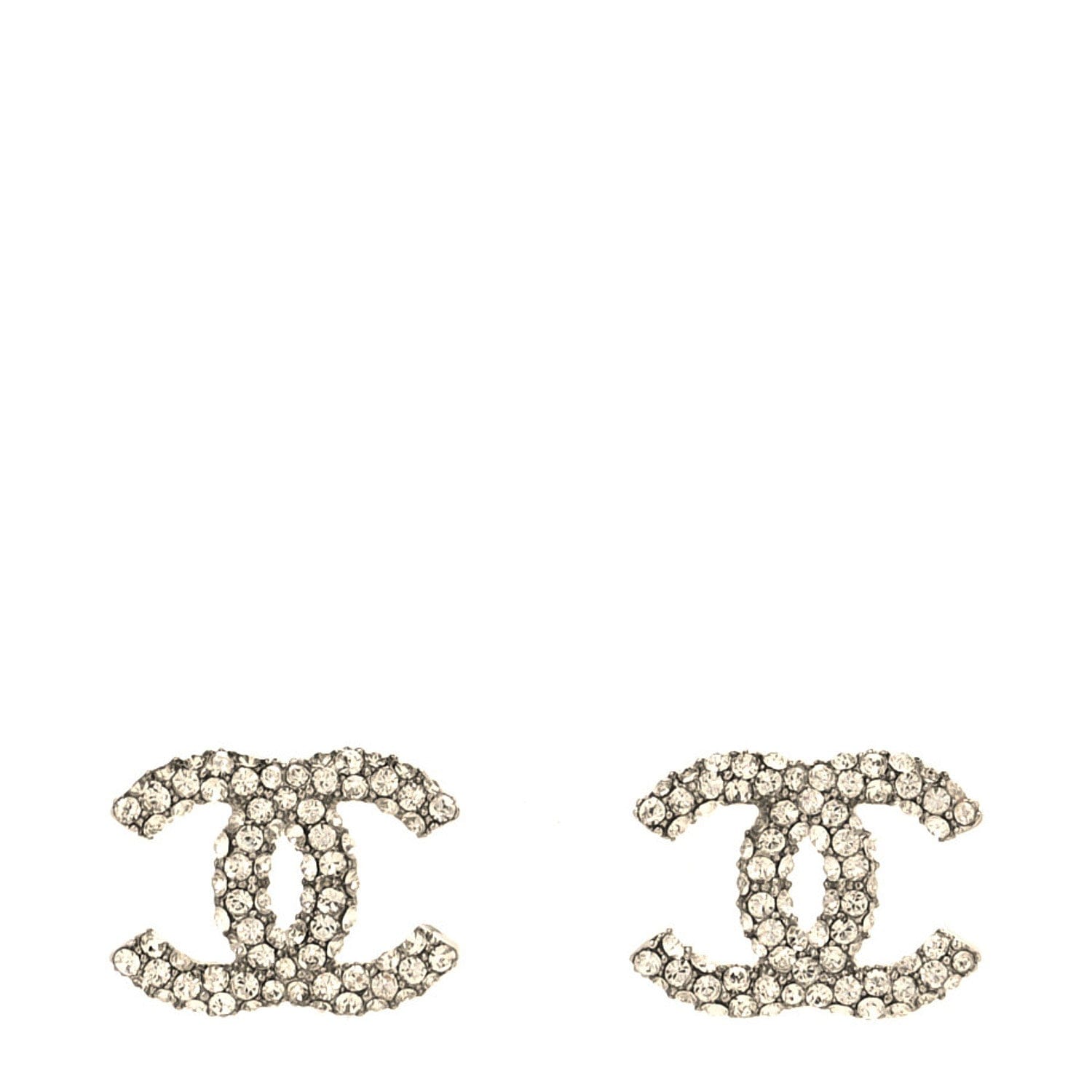 Chanel Crystal CC Earrings Silver