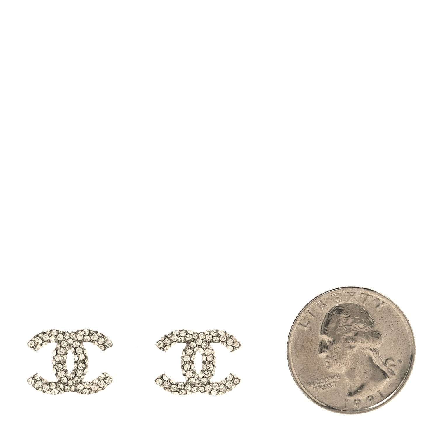 Chanel Crystal CC Earrings Silver