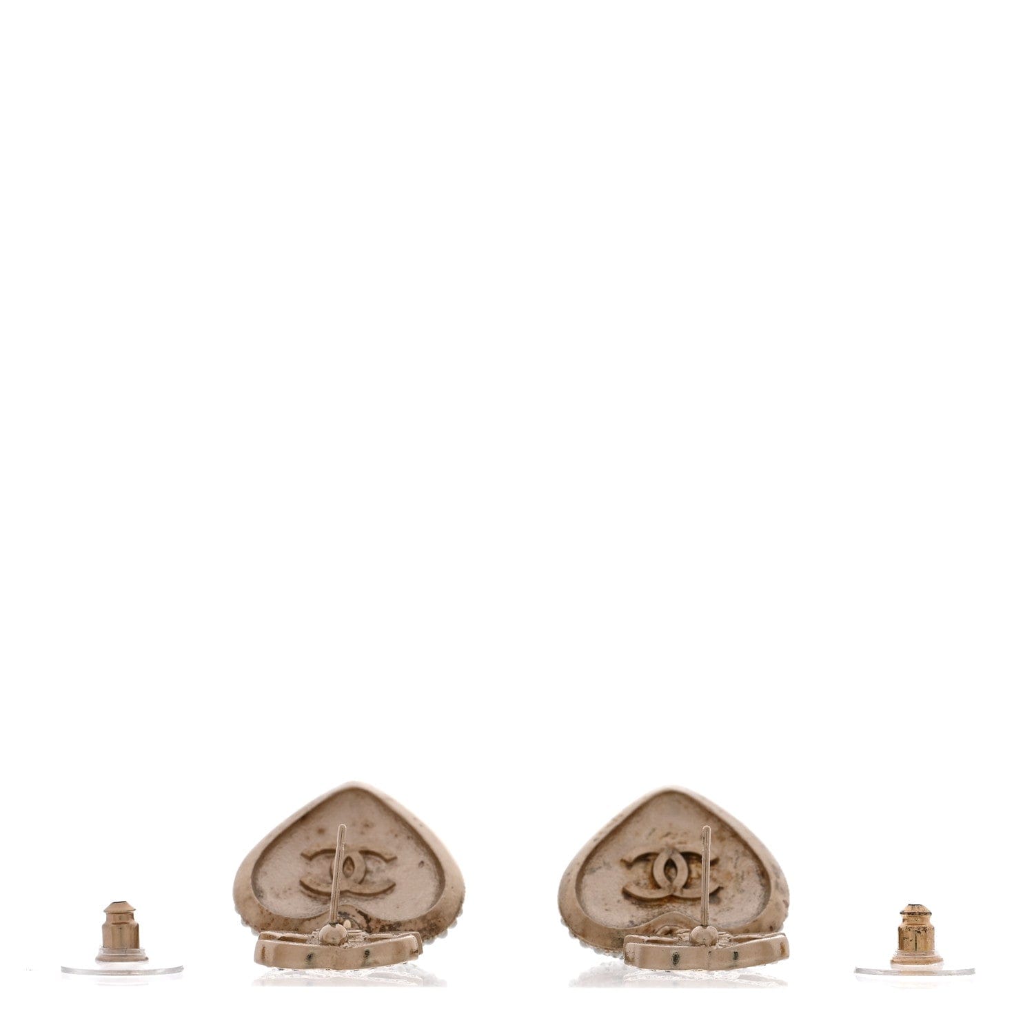 Chanel Pearl Crystal CC Heart Drop Earrings Gold White