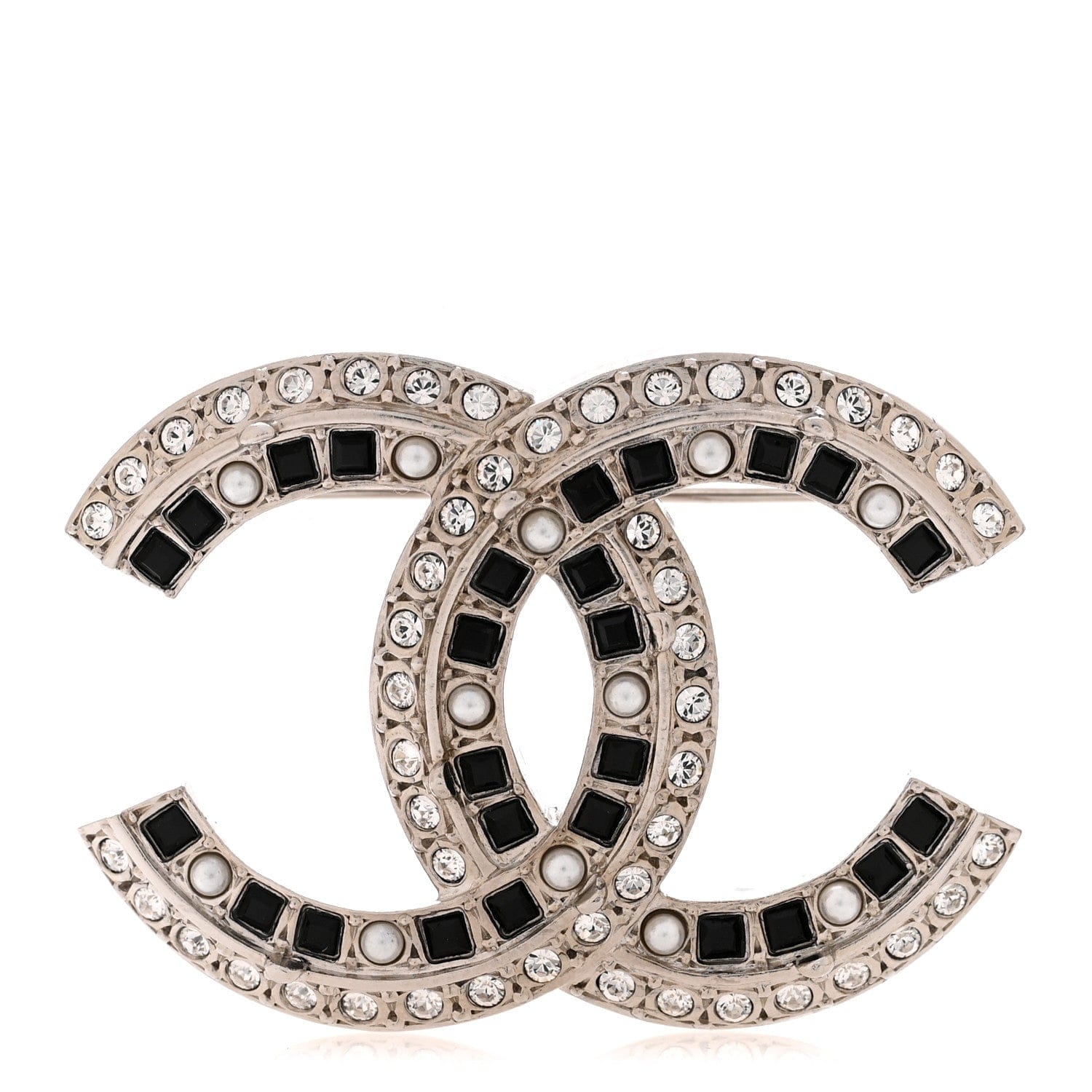 Chanel Ruthenium Pearl Crystal CC Brooch Black
