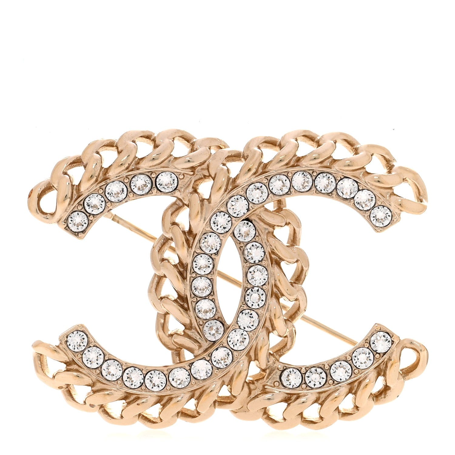 Chanel Crystal Chain CC Brooch Gold