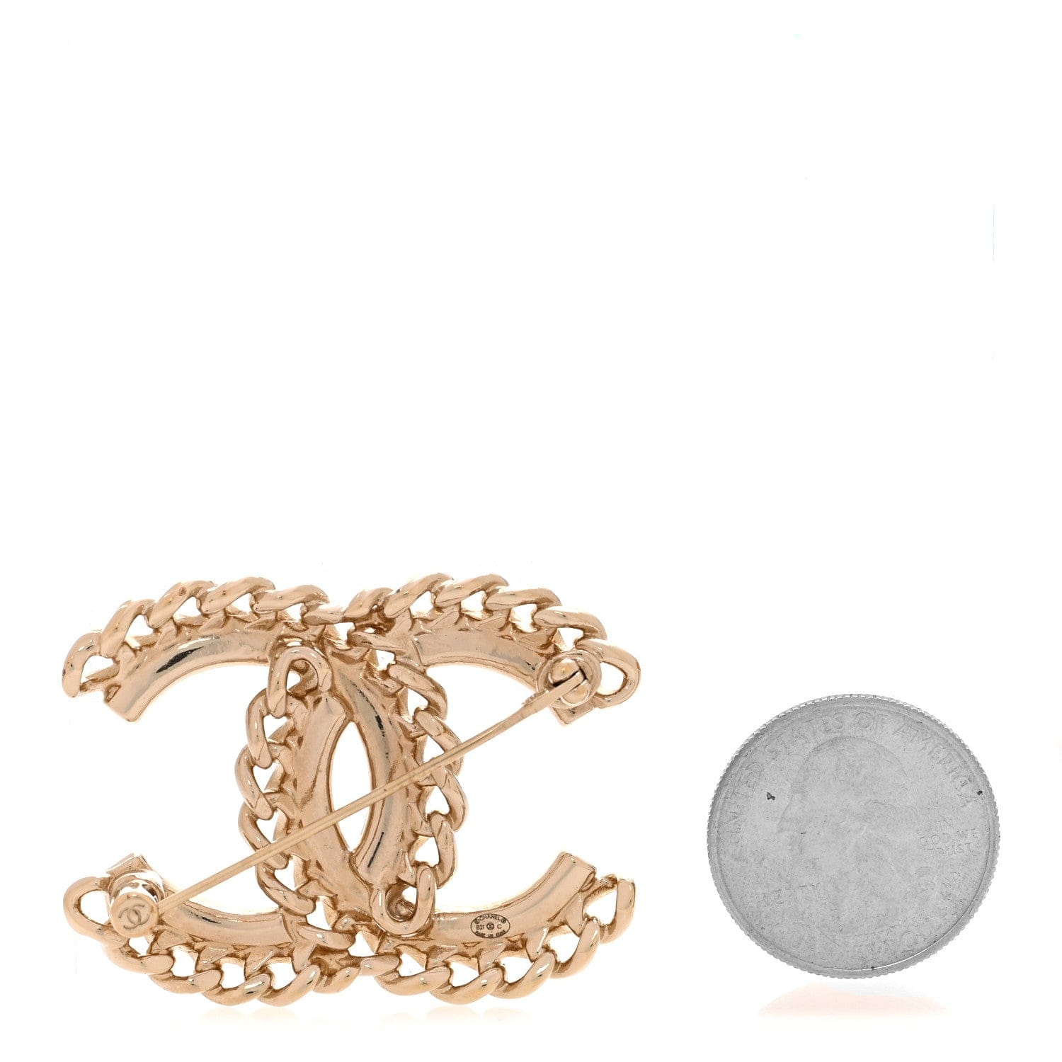 Chanel Crystal Chain CC Brooch Gold