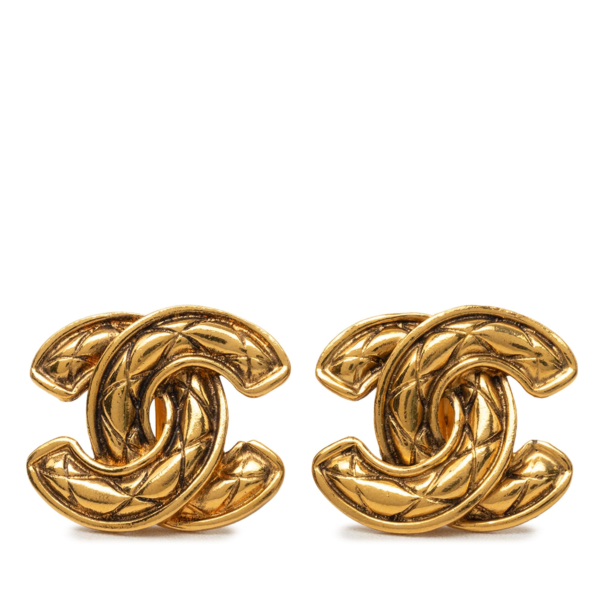 Chanel CC Gold Plated Quilted Clip On Earrings
