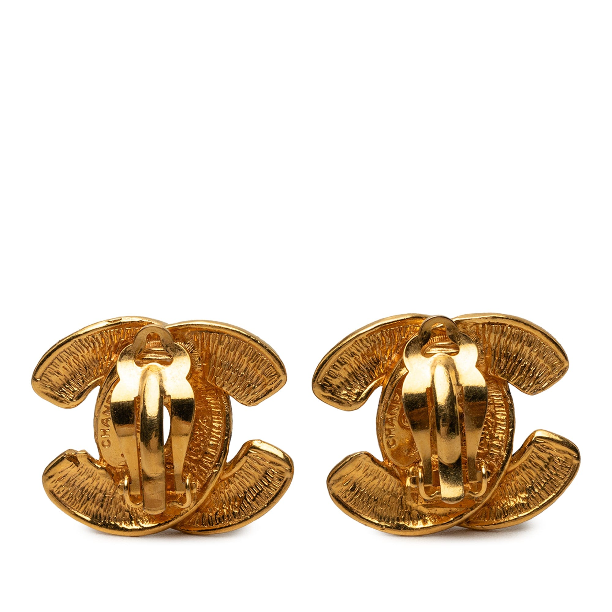 Chanel CC Gold Plated Quilted Clip On Earrings