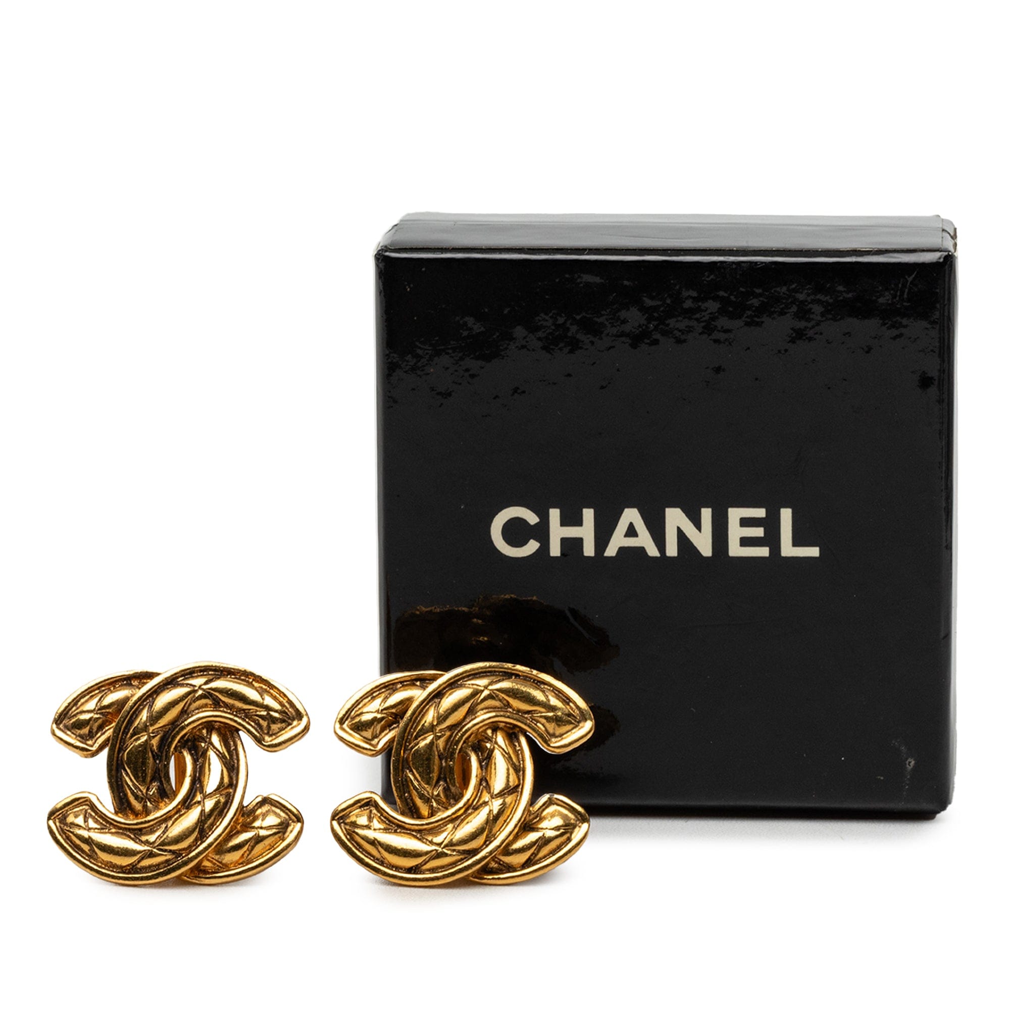 Chanel CC Gold Plated Quilted Clip On Earrings
