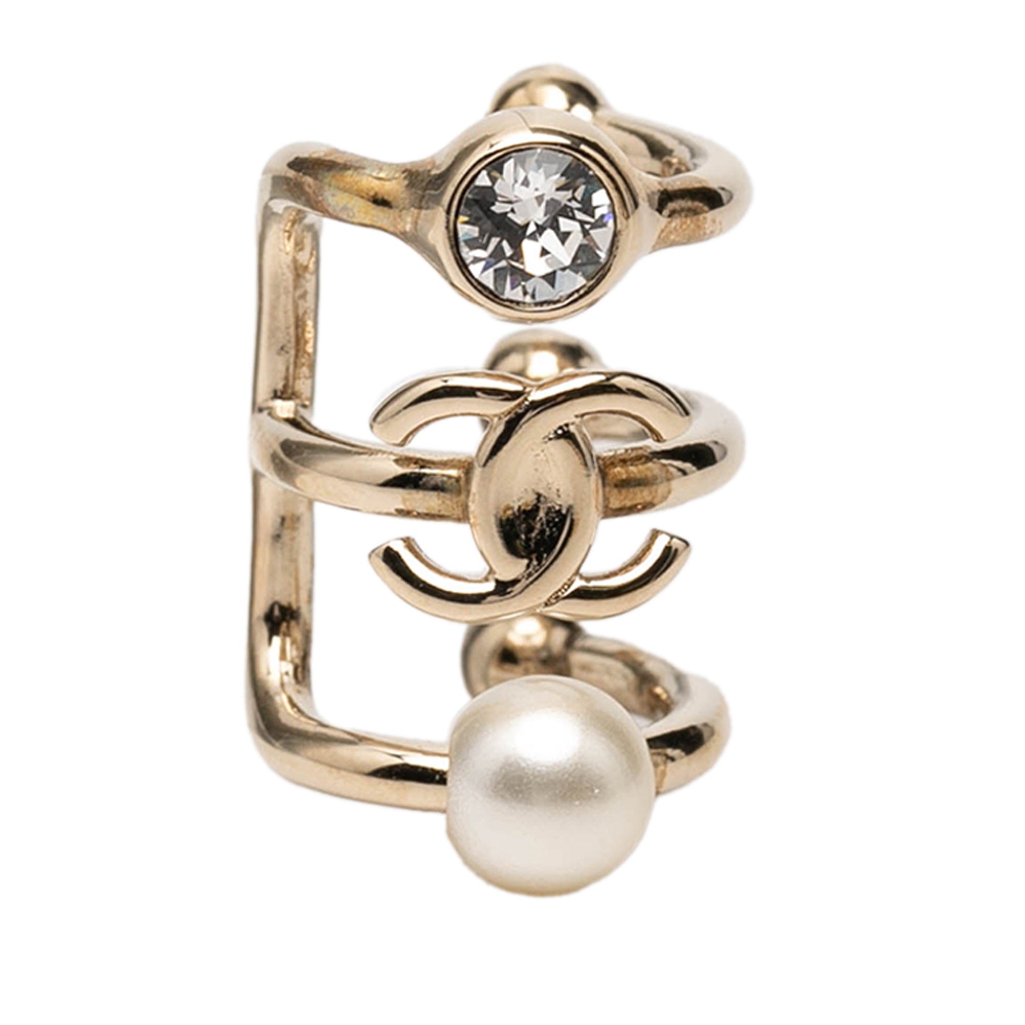 Chanel CC Gold Plated Strass and Faux Pearl Ear Cuff Earring