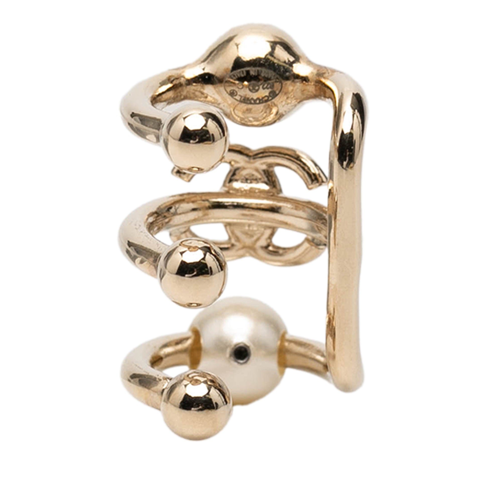 Chanel CC Gold Plated Strass and Faux Pearl Ear Cuff Earring