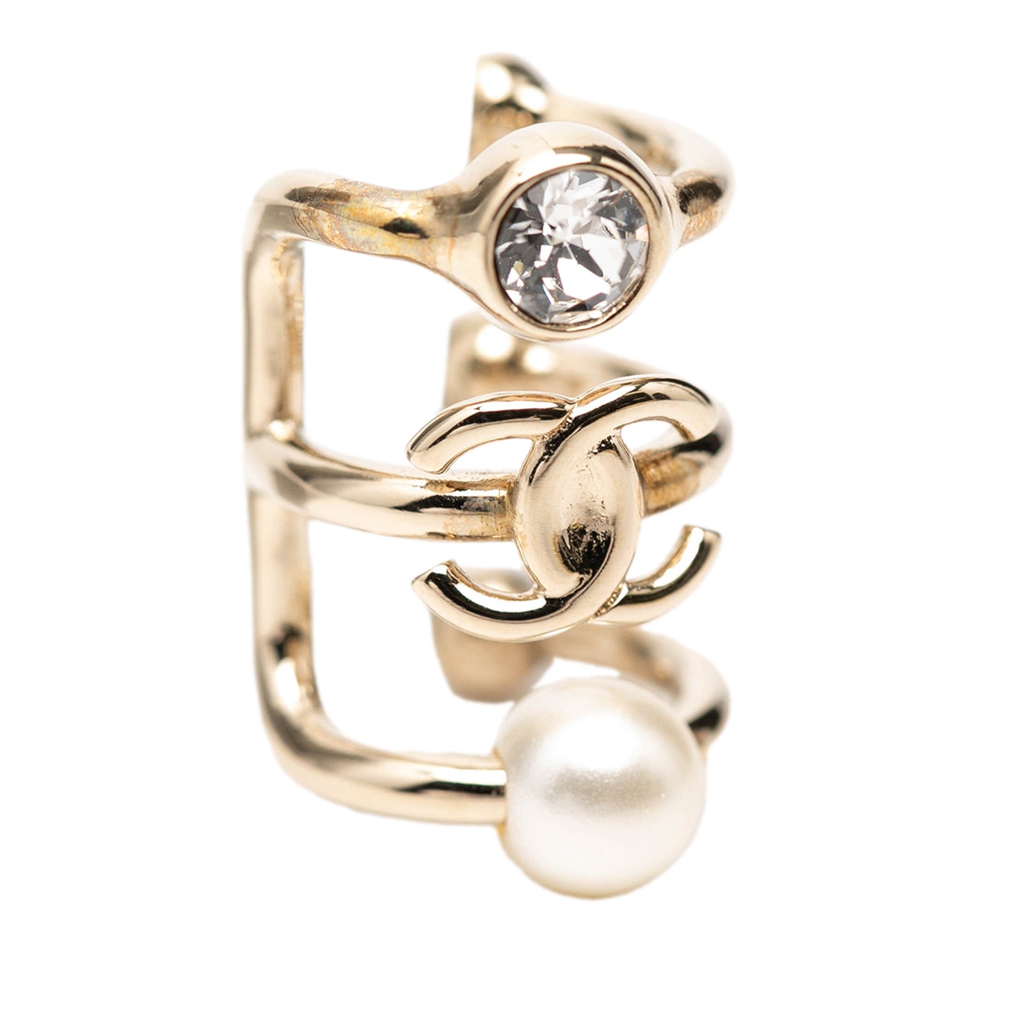 Chanel CC Gold Plated Strass and Faux Pearl Ear Cuff Earring