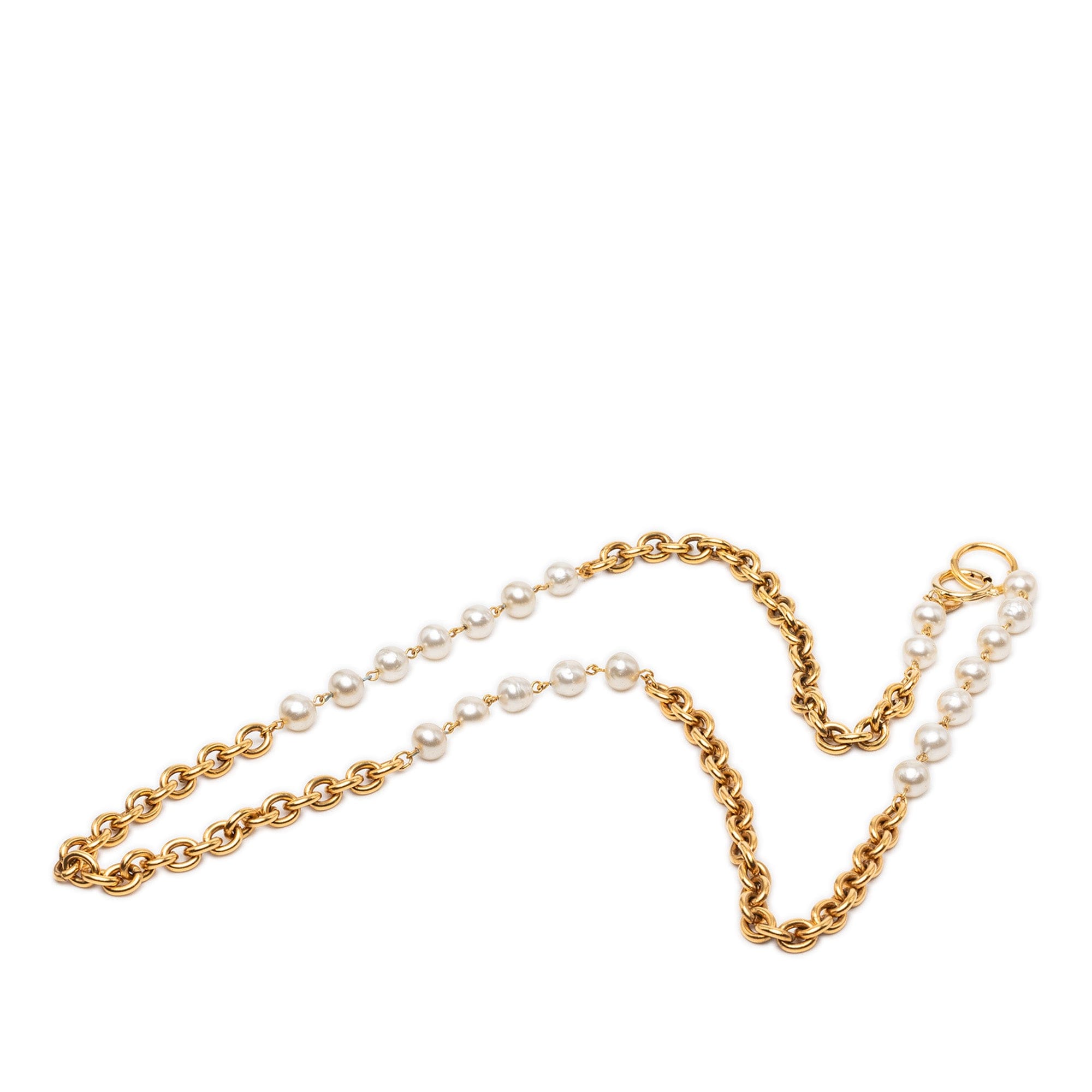 Chanel Gold Plated Faux Pearl Chain Necklace