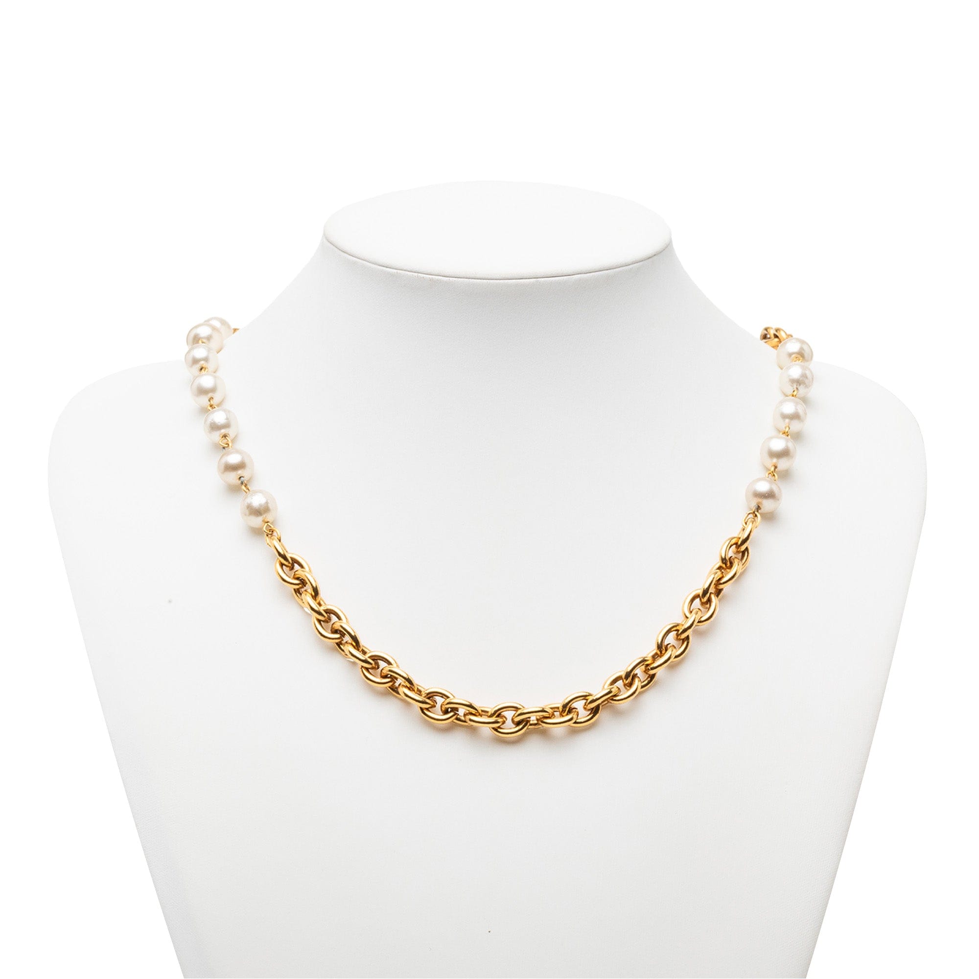 Chanel Gold Plated Faux Pearl Chain Necklace