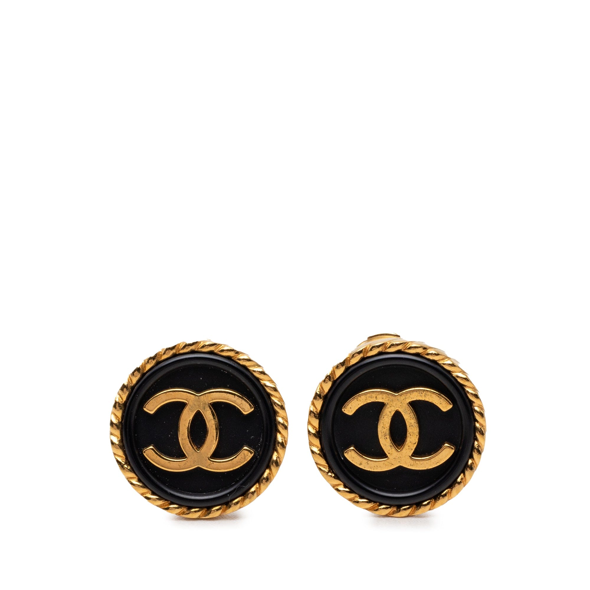 Chanel CC Gold Plated and Enamel Round Clip On Earrings