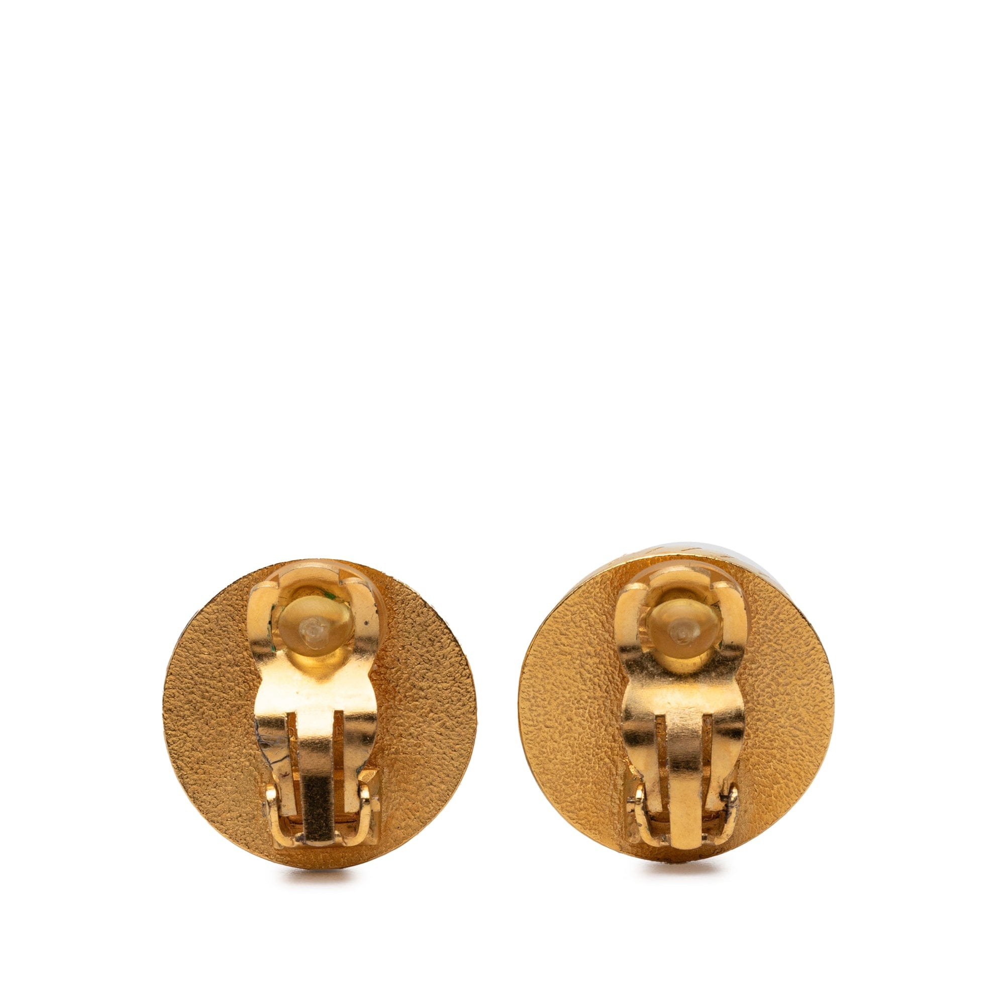 Chanel CC Gold Plated and Enamel Round Clip On Earrings