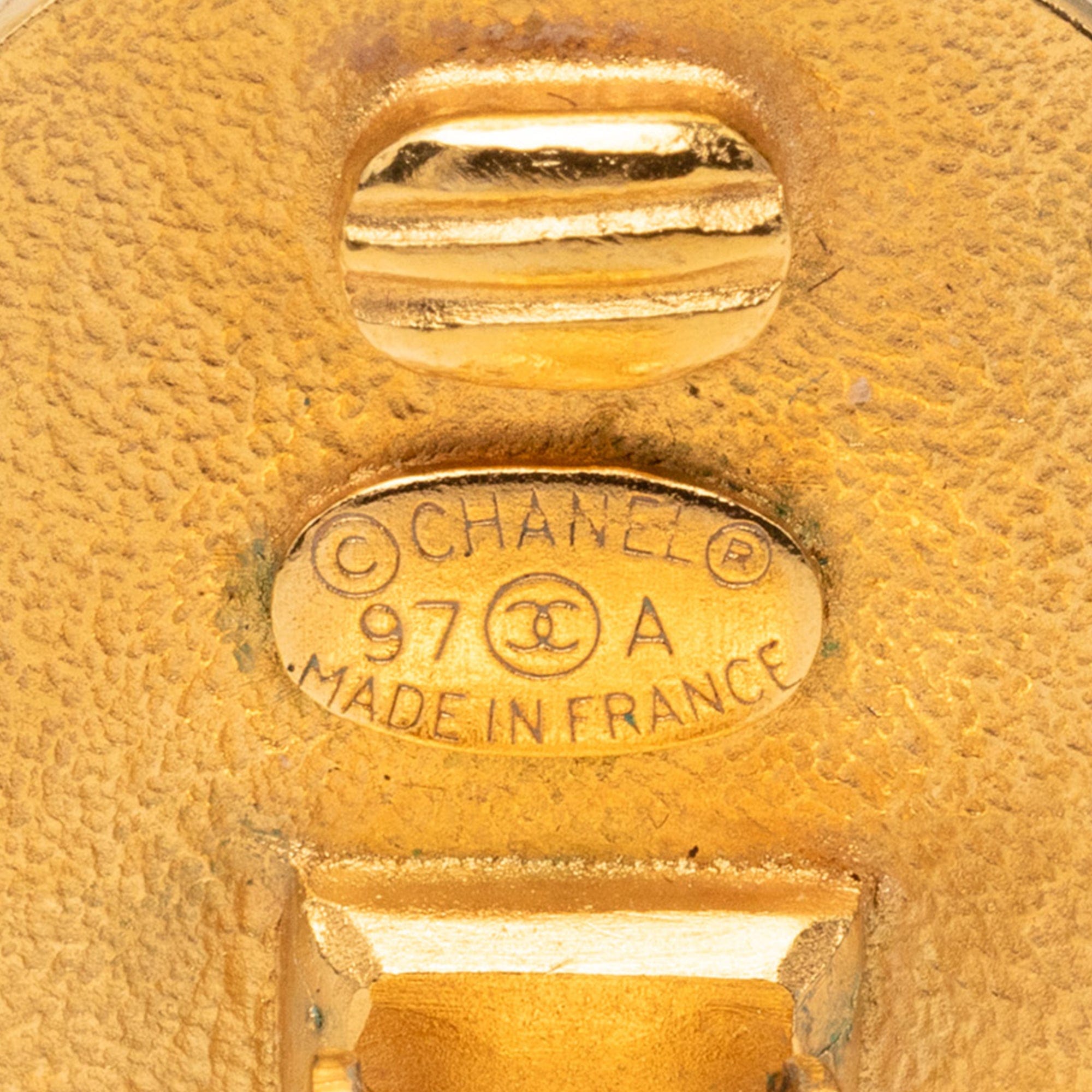 Chanel CC Gold Plated and Enamel Round Clip On Earrings