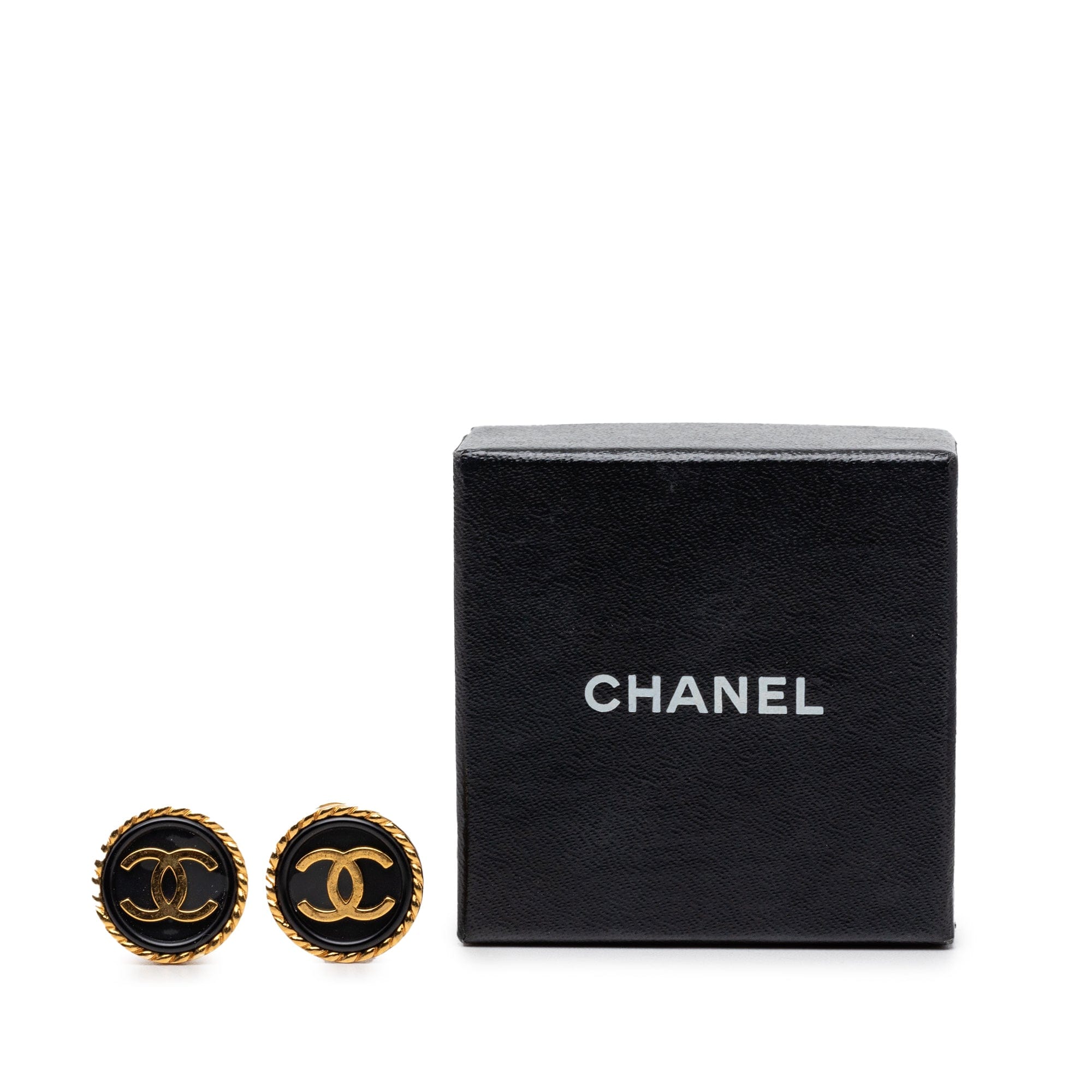 Chanel CC Gold Plated and Enamel Round Clip On Earrings