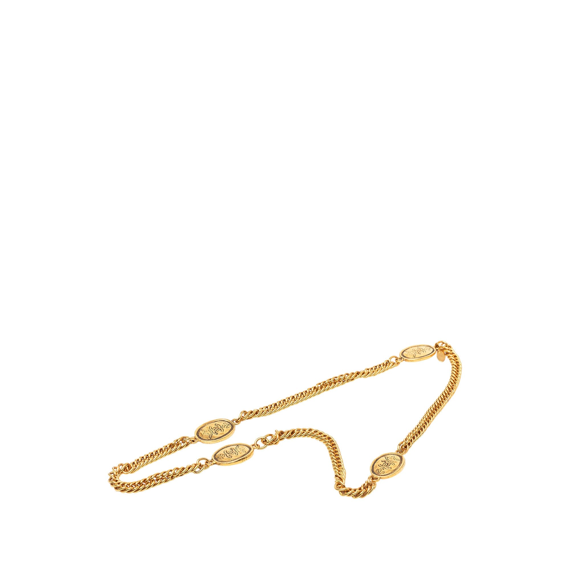 Chanel CC Gold Plated Crown Medallion Station Necklace