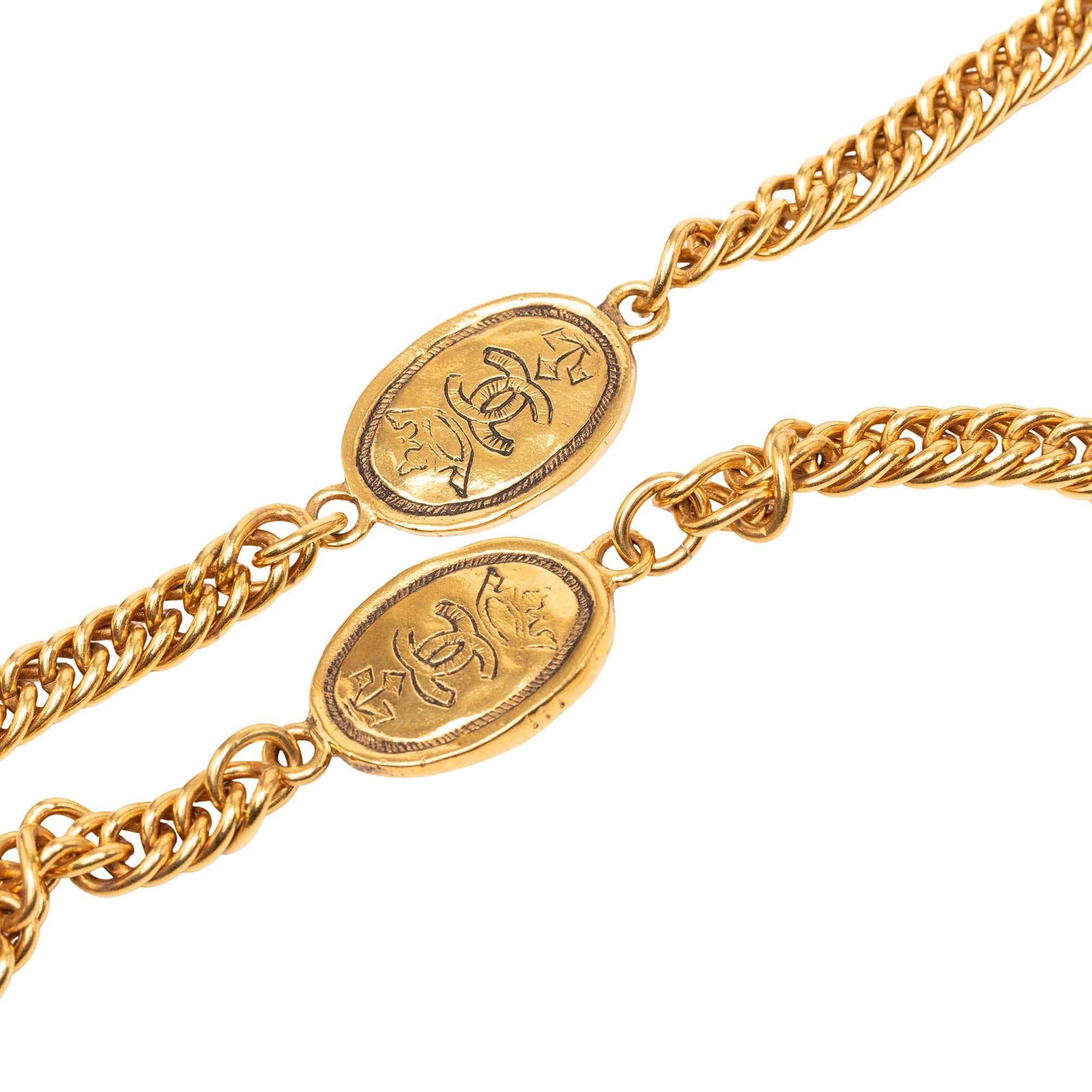 Chanel CC Gold Plated Crown Medallion Station Necklace