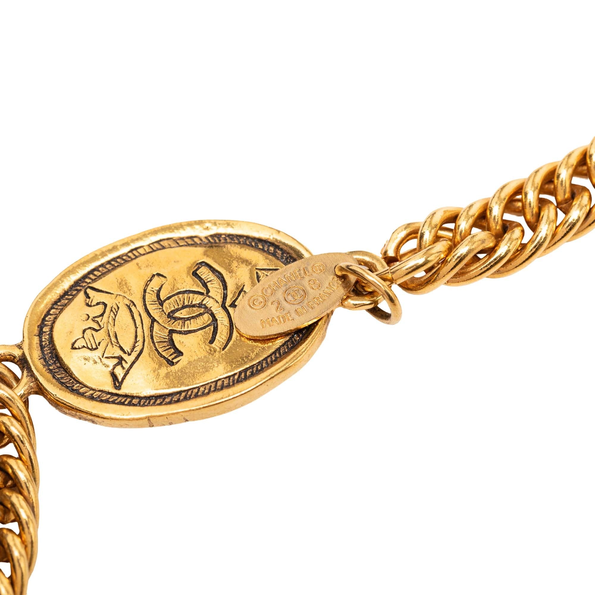 Chanel CC Gold Plated Crown Medallion Station Necklace