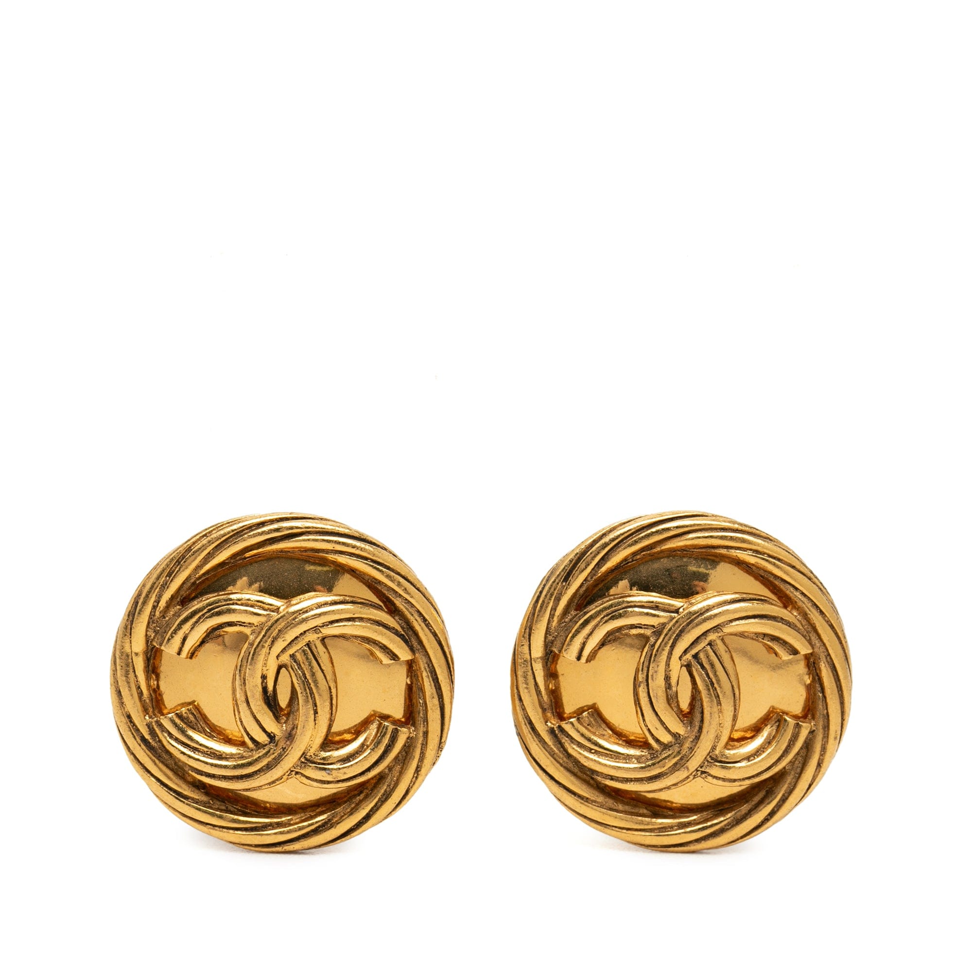 Chanel CC Gold Plated Twisted Round Clip On Earrings