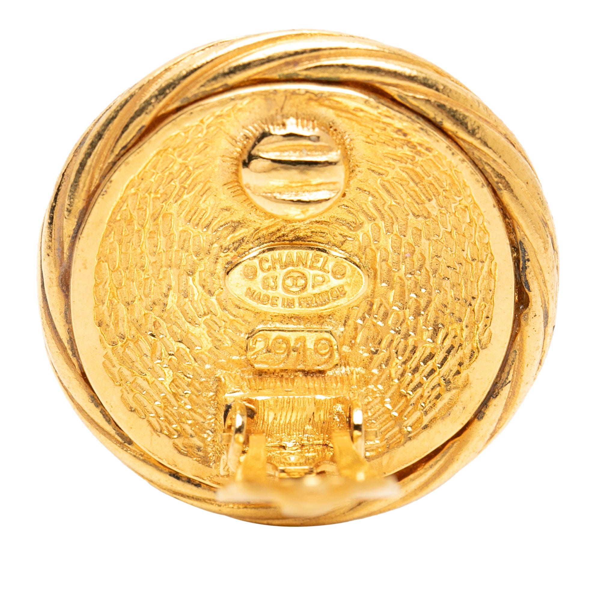 Chanel CC Gold Plated Twisted Round Clip On Earrings
