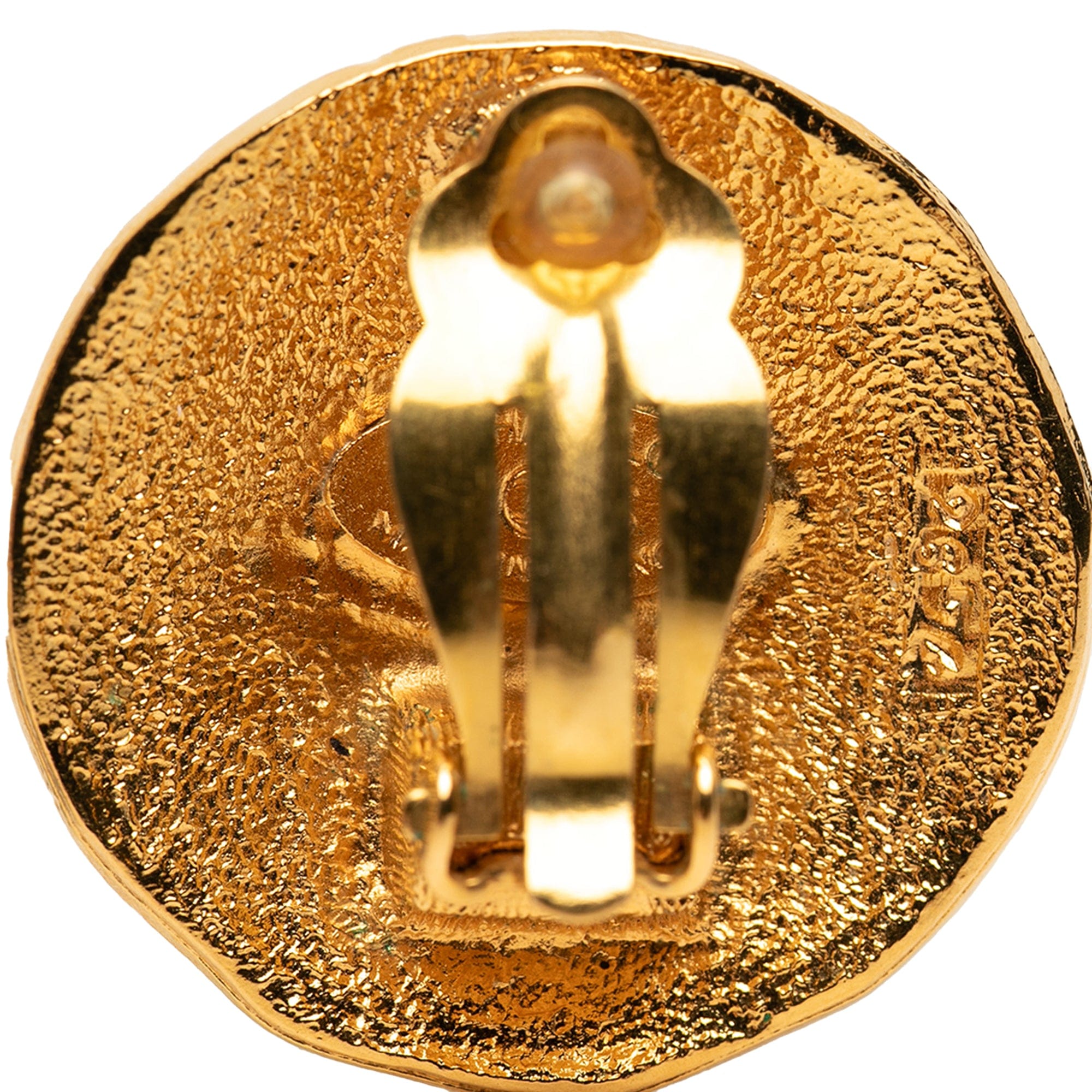 Chanel CC Gold Plated Lion Round Clip On Earrings