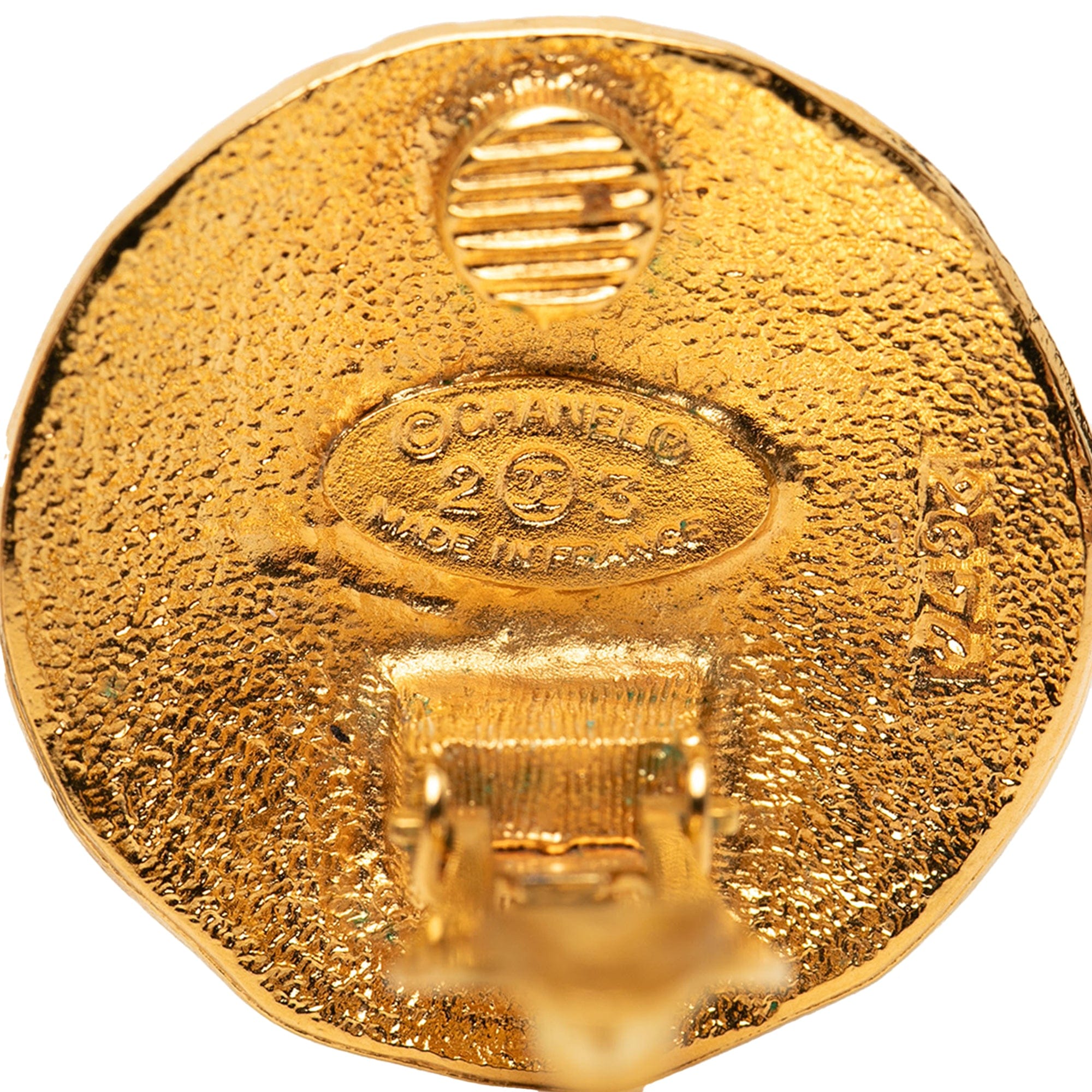 Chanel CC Gold Plated Lion Round Clip On Earrings