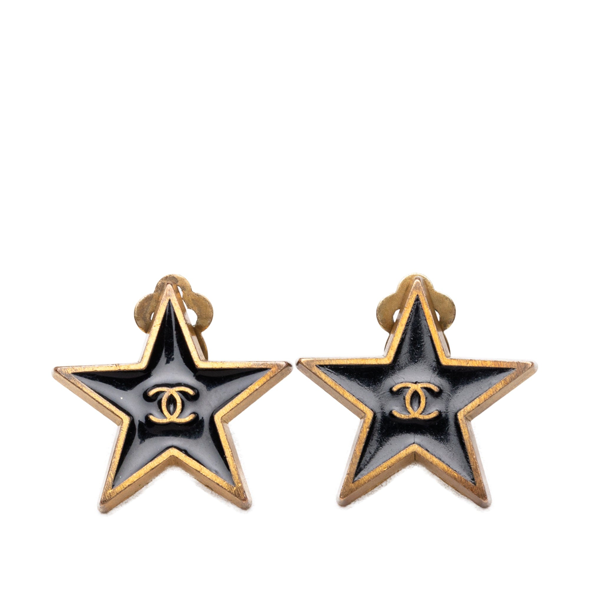 Chanel CC Gold Plated Enamel Star Clip On Earrings
