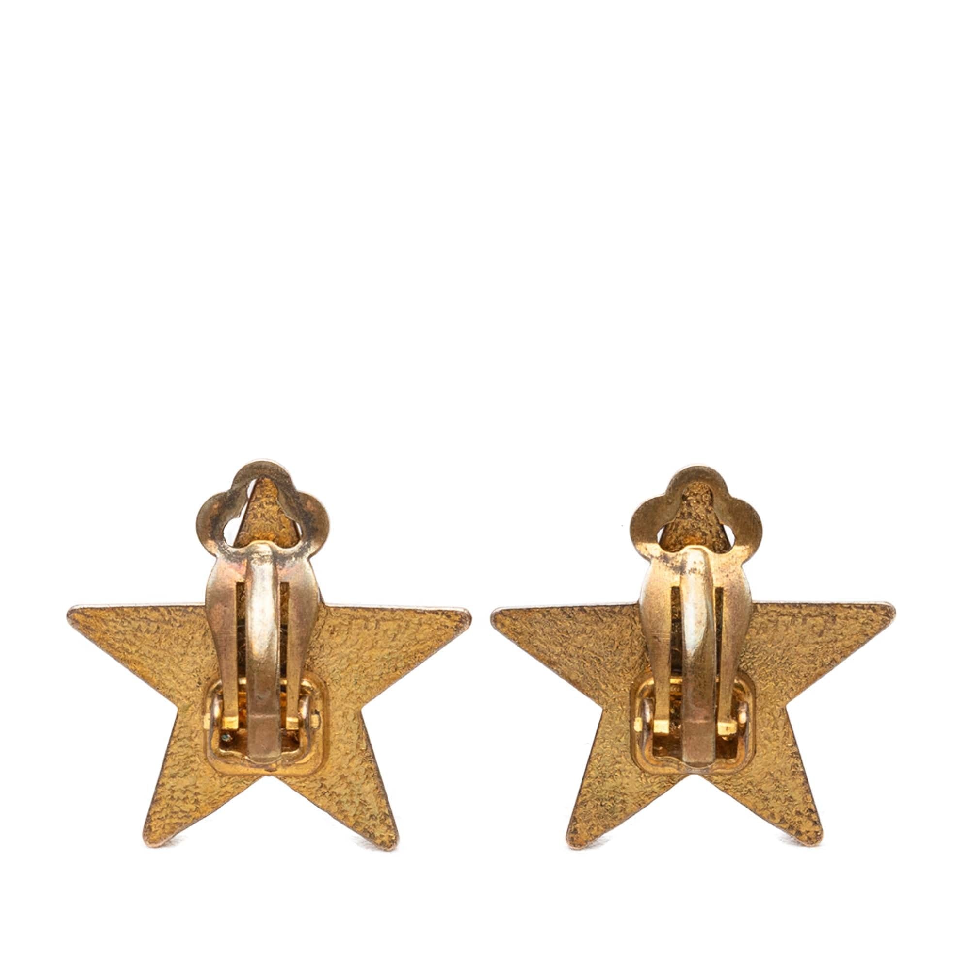 Chanel CC Gold Plated Enamel Star Clip On Earrings