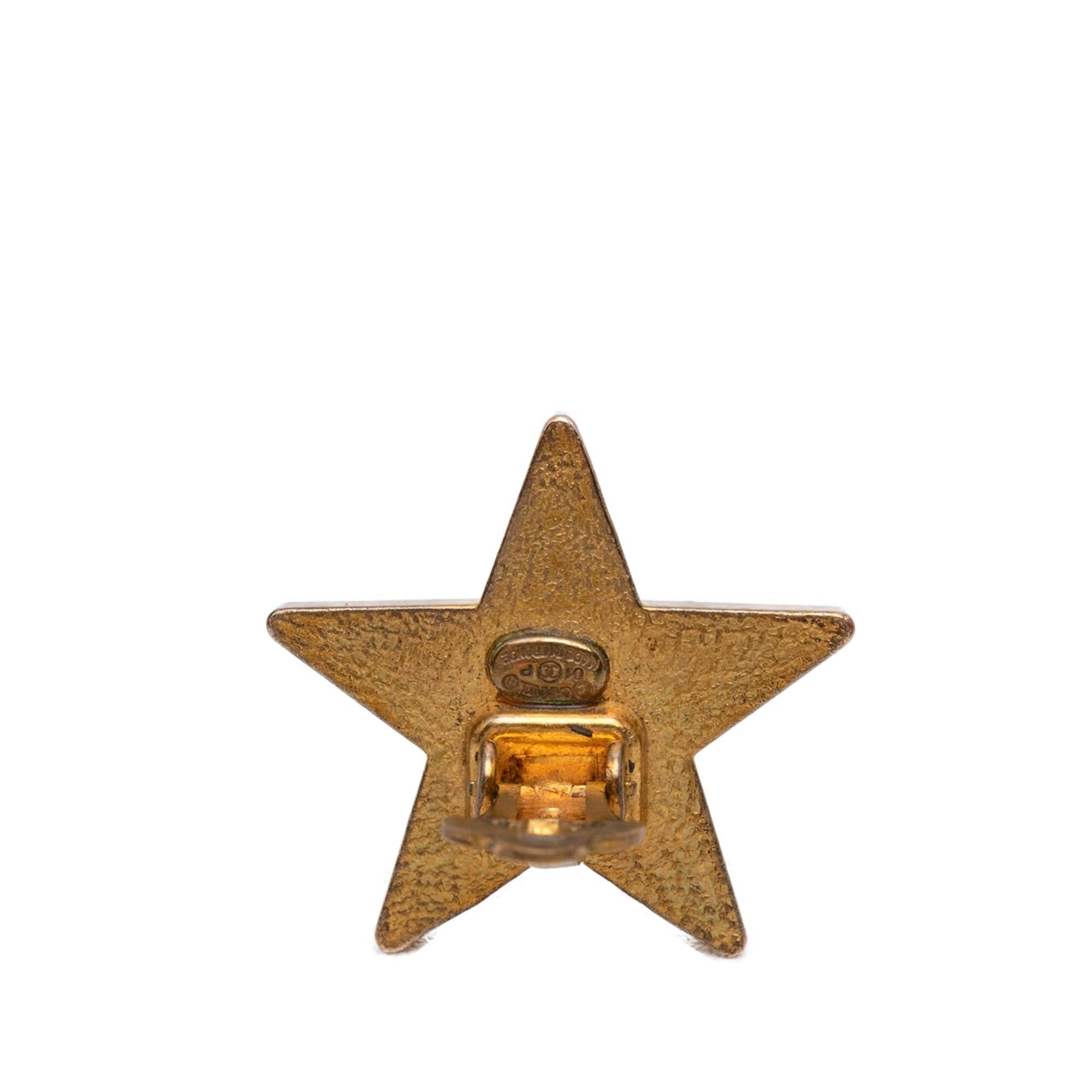 Chanel CC Gold Plated Enamel Star Clip On Earrings