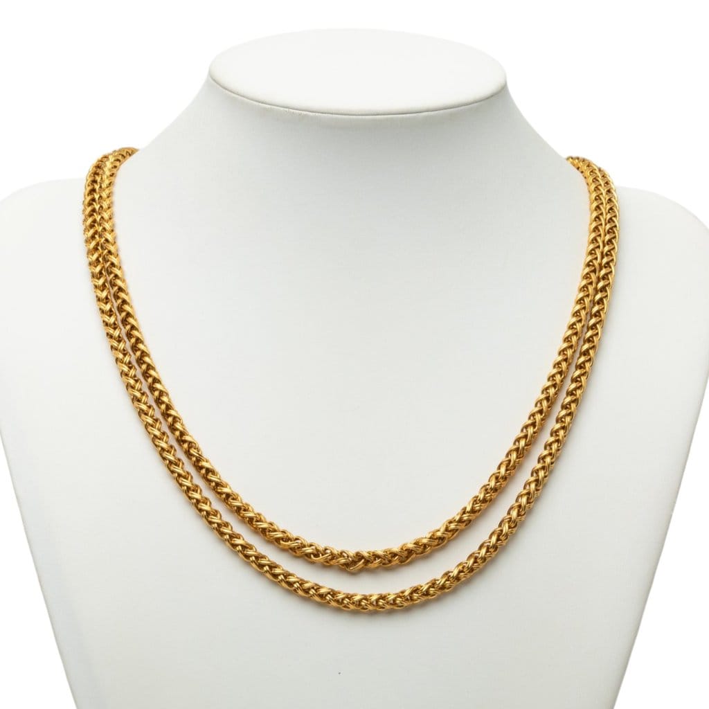 Chanel Gold Plated Medallion Double Strand Chain Necklace
