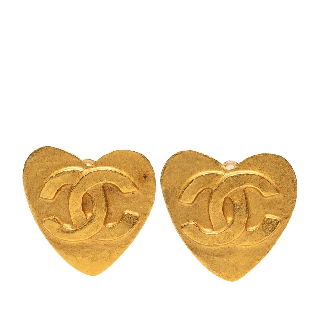 Chanel CC Gold Plated Heart Clip On Earrings