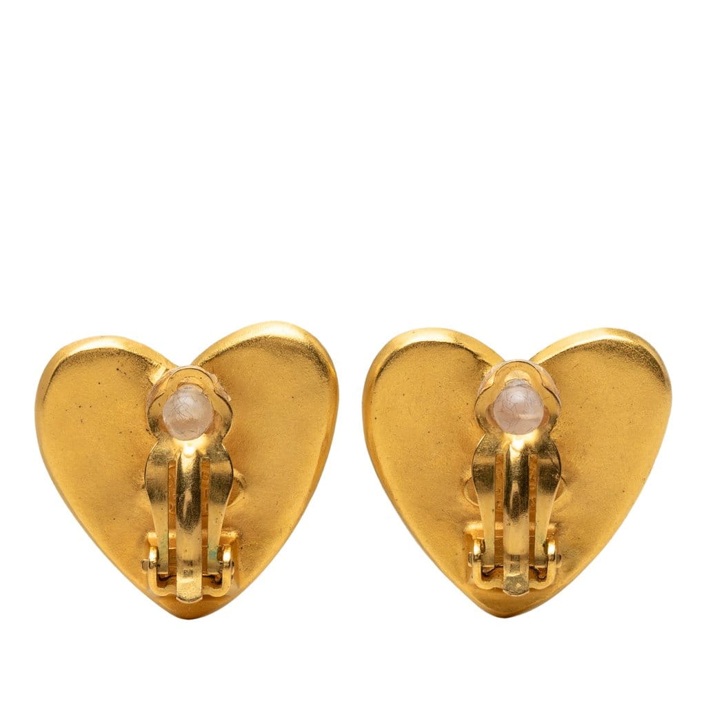 Chanel CC Gold Plated Heart Clip On Earrings