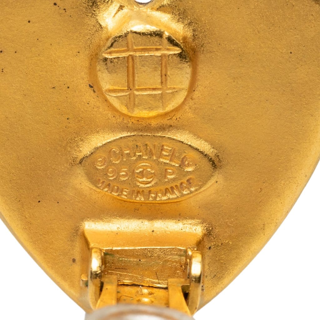 Chanel CC Gold Plated Heart Clip On Earrings