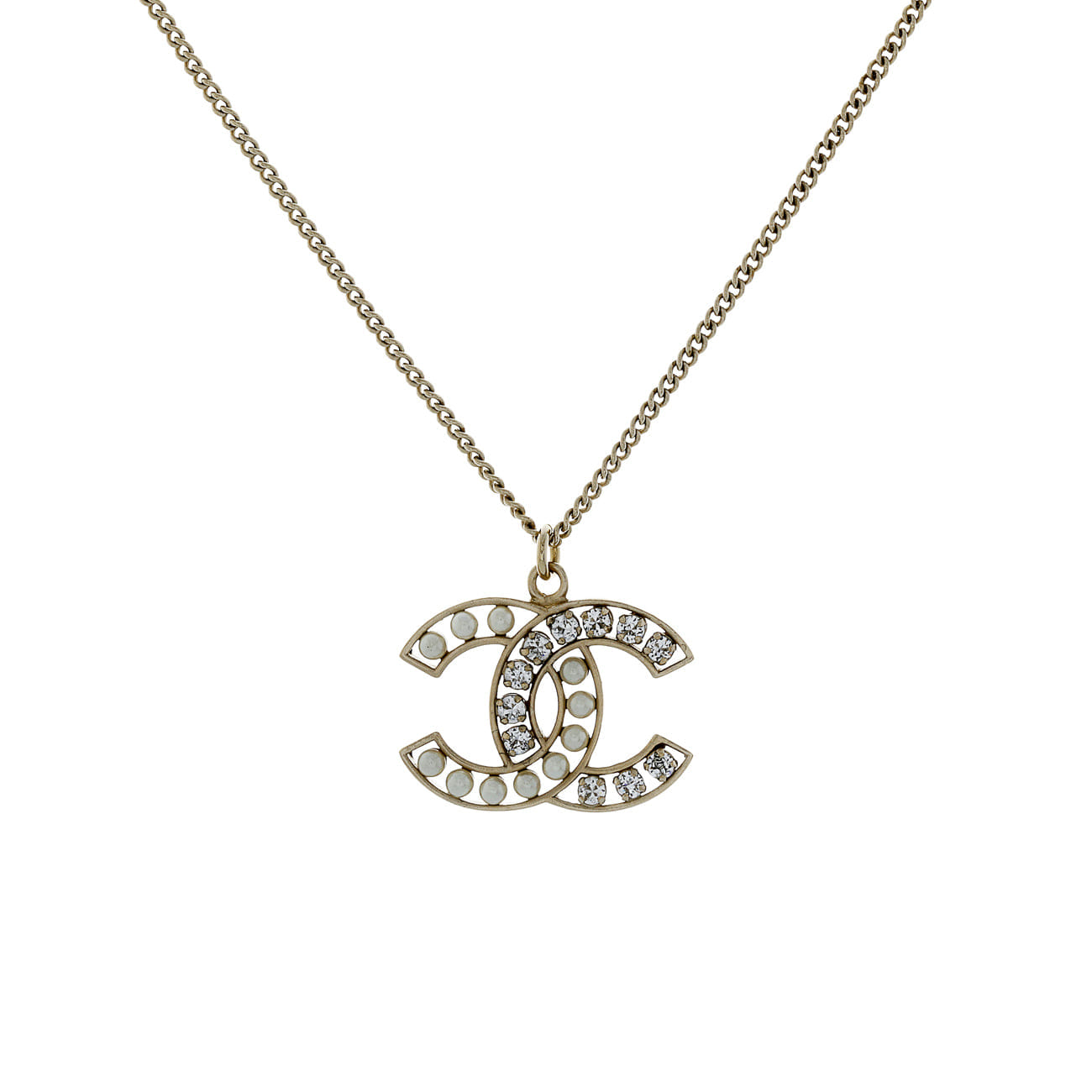 Chanel Pearl Crystal CC Pendant Necklace