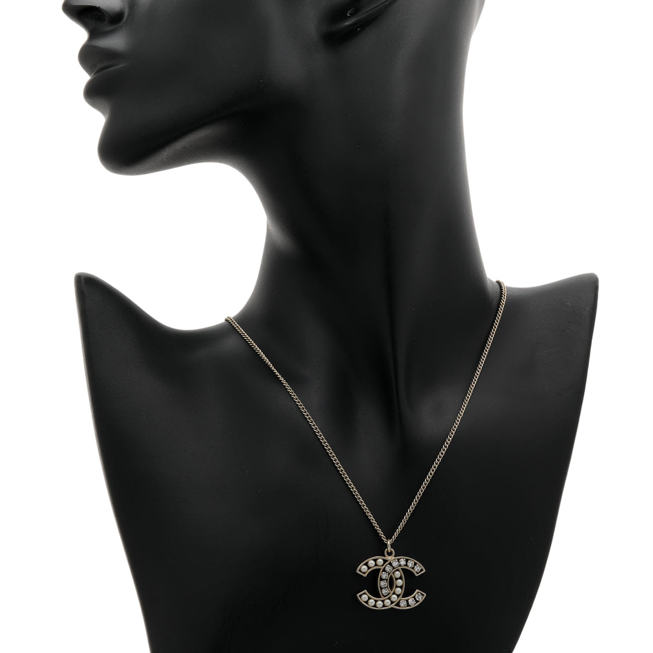 Chanel Pearl Crystal CC Pendant Necklace