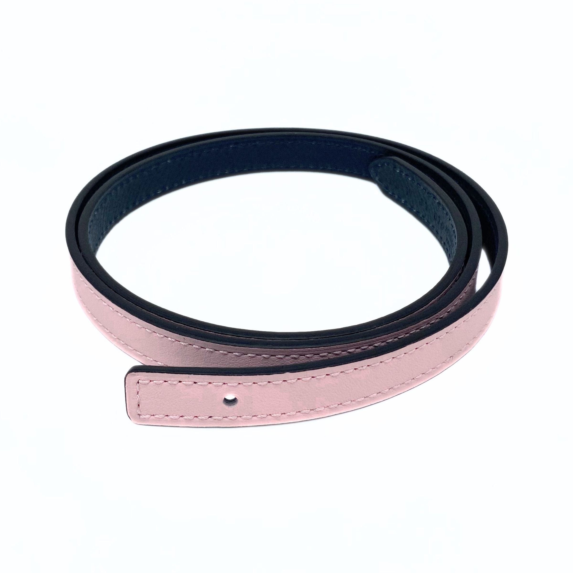 Hermes Rose Sakura Gris Misty Reversible leather strap 13 mm