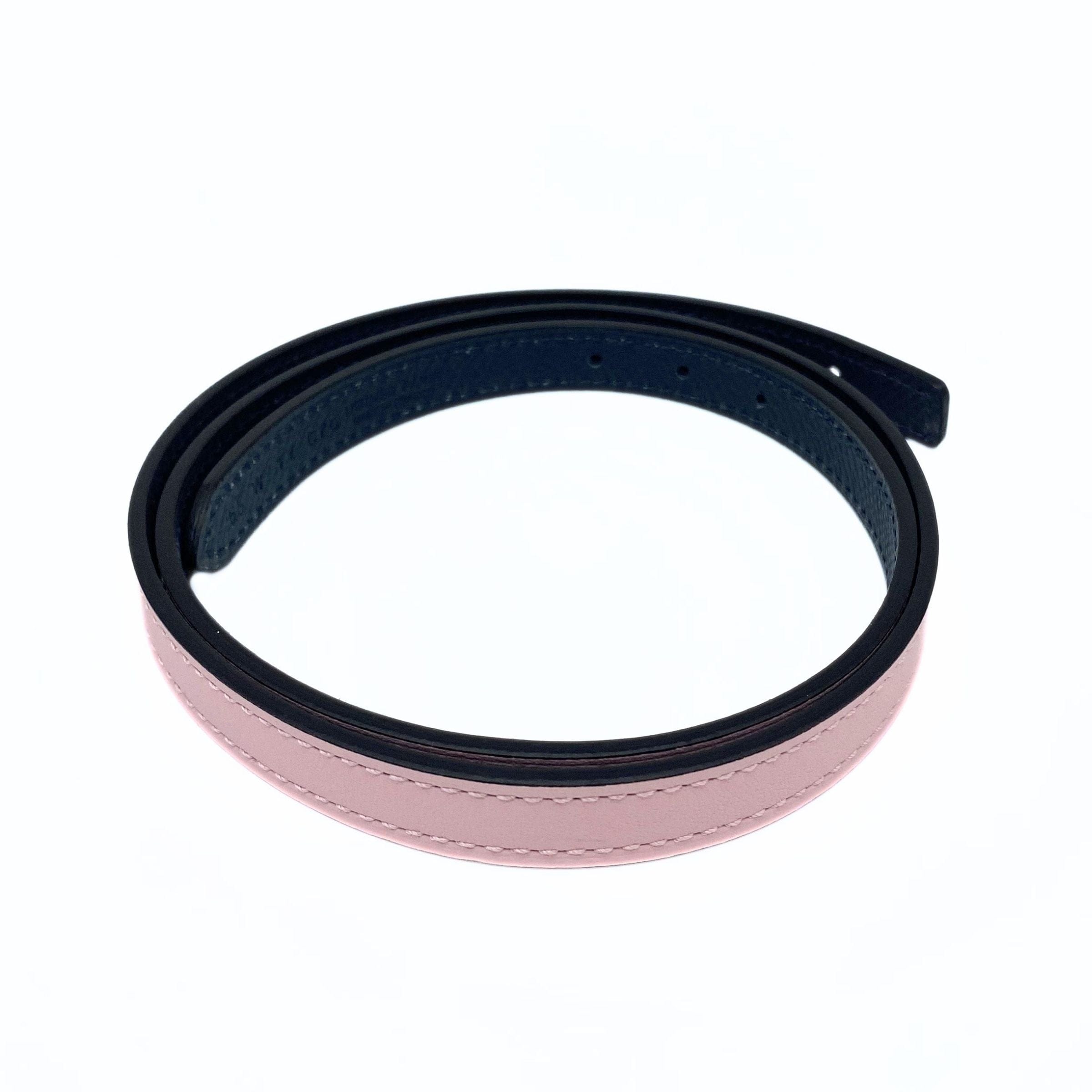 Hermes Rose Sakura Gris Misty Reversible leather strap 13 mm