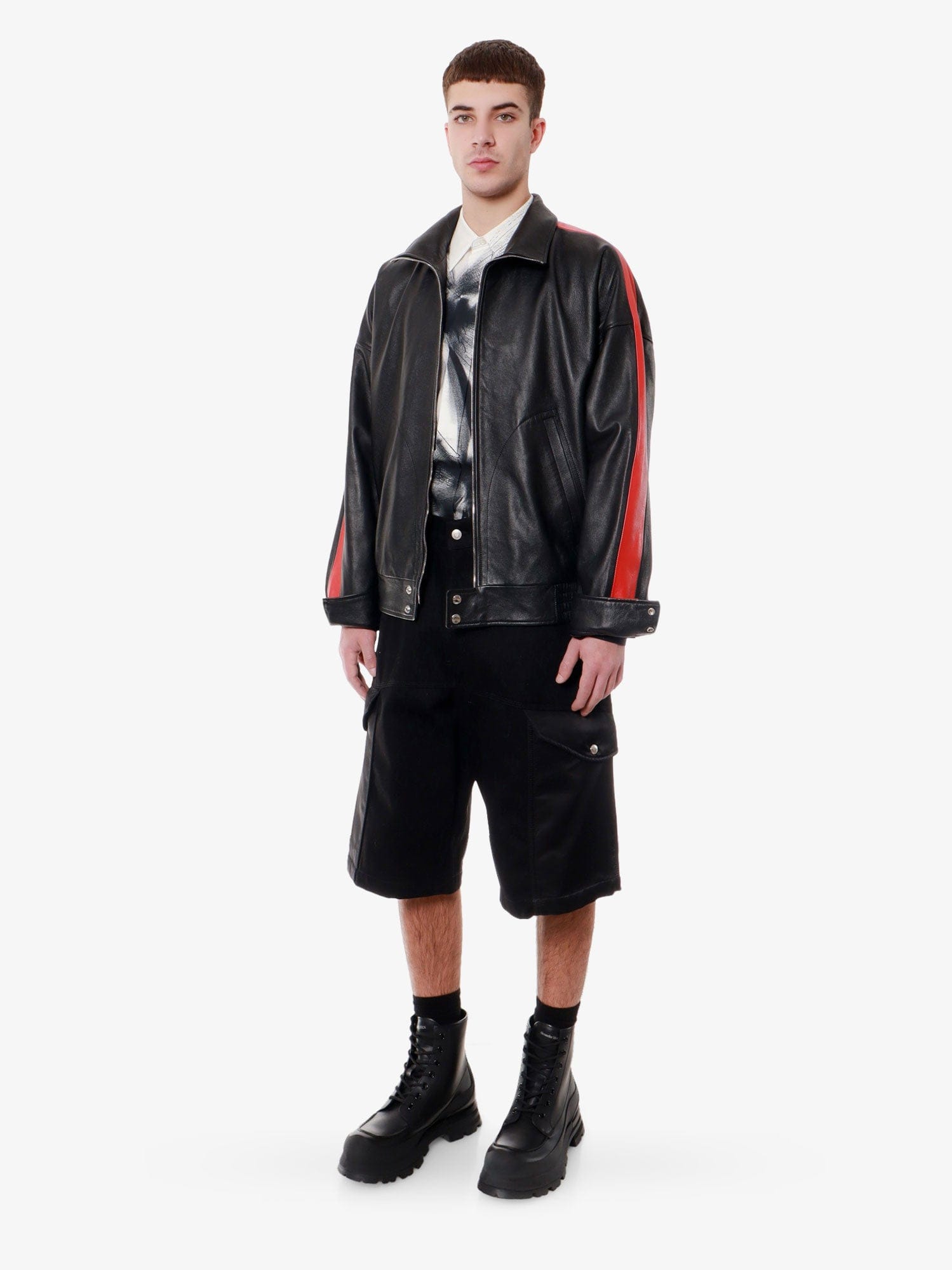 Alexander McQueen Leather jacket with contrasting bands