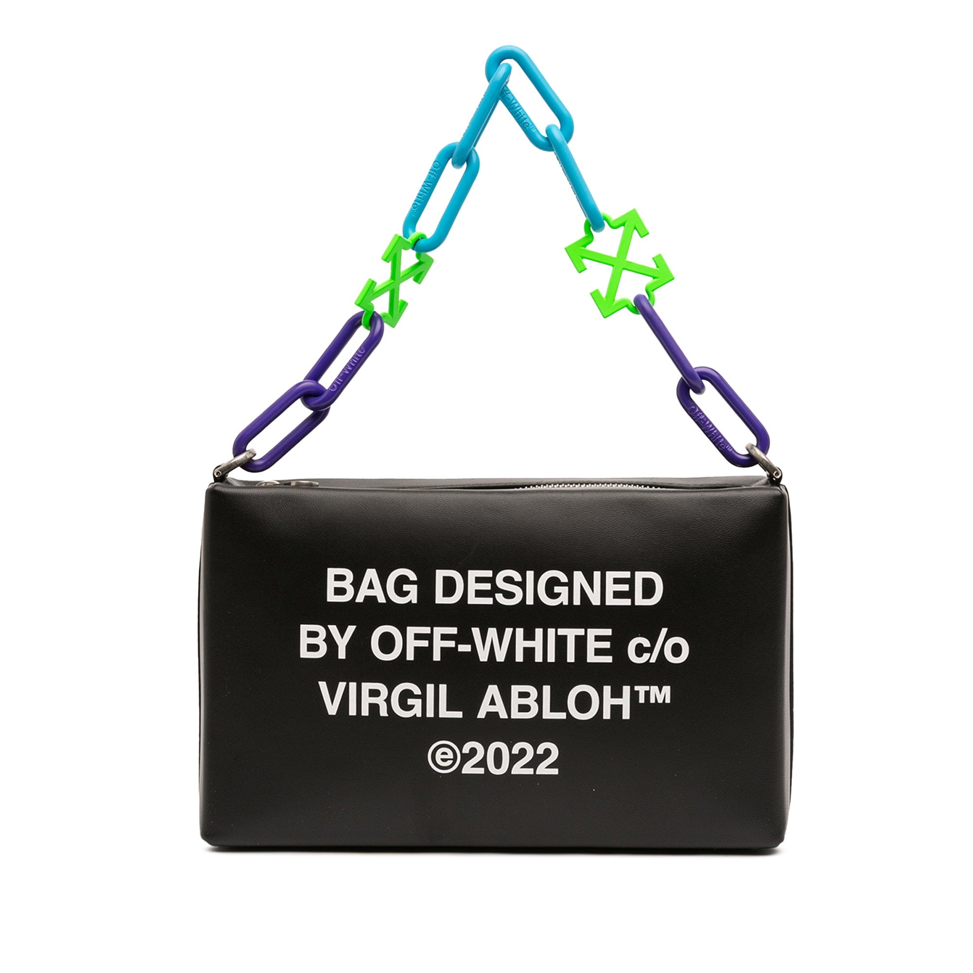 Off-White Leather Block Pouch Quote Clutch with Chain