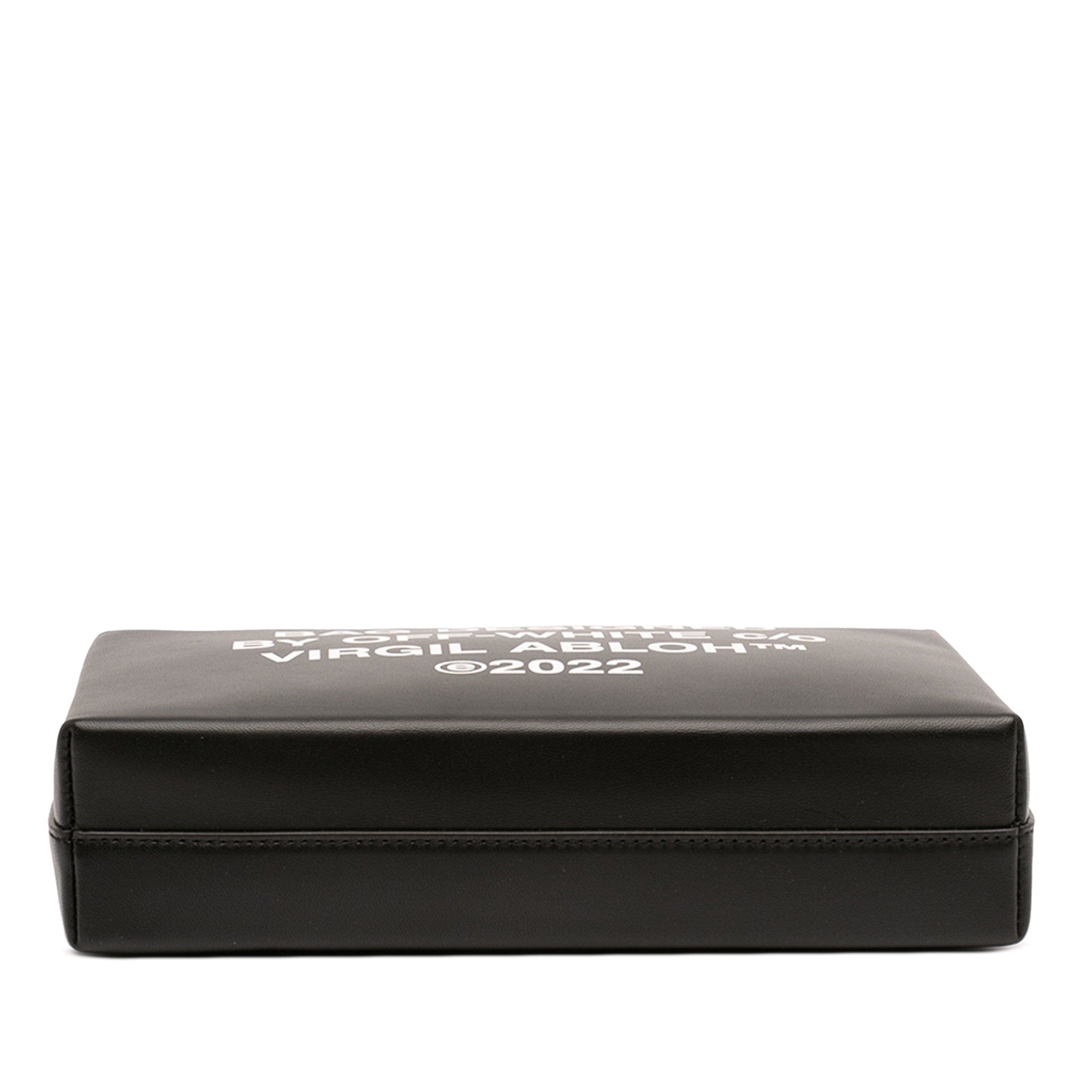 Off-White Leather Block Pouch Quote Clutch with Chain