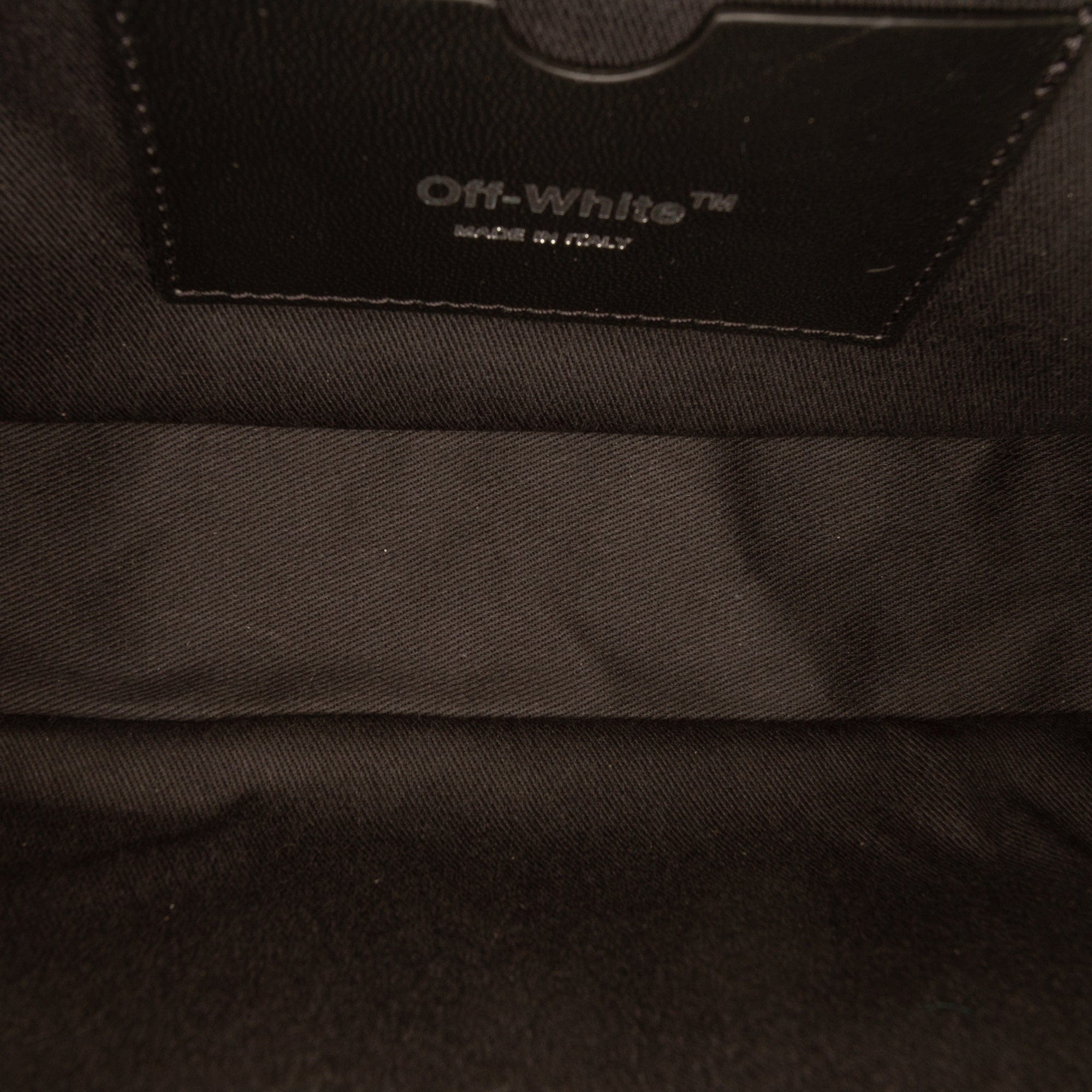 Off-White Leather Block Pouch Quote Clutch with Chain