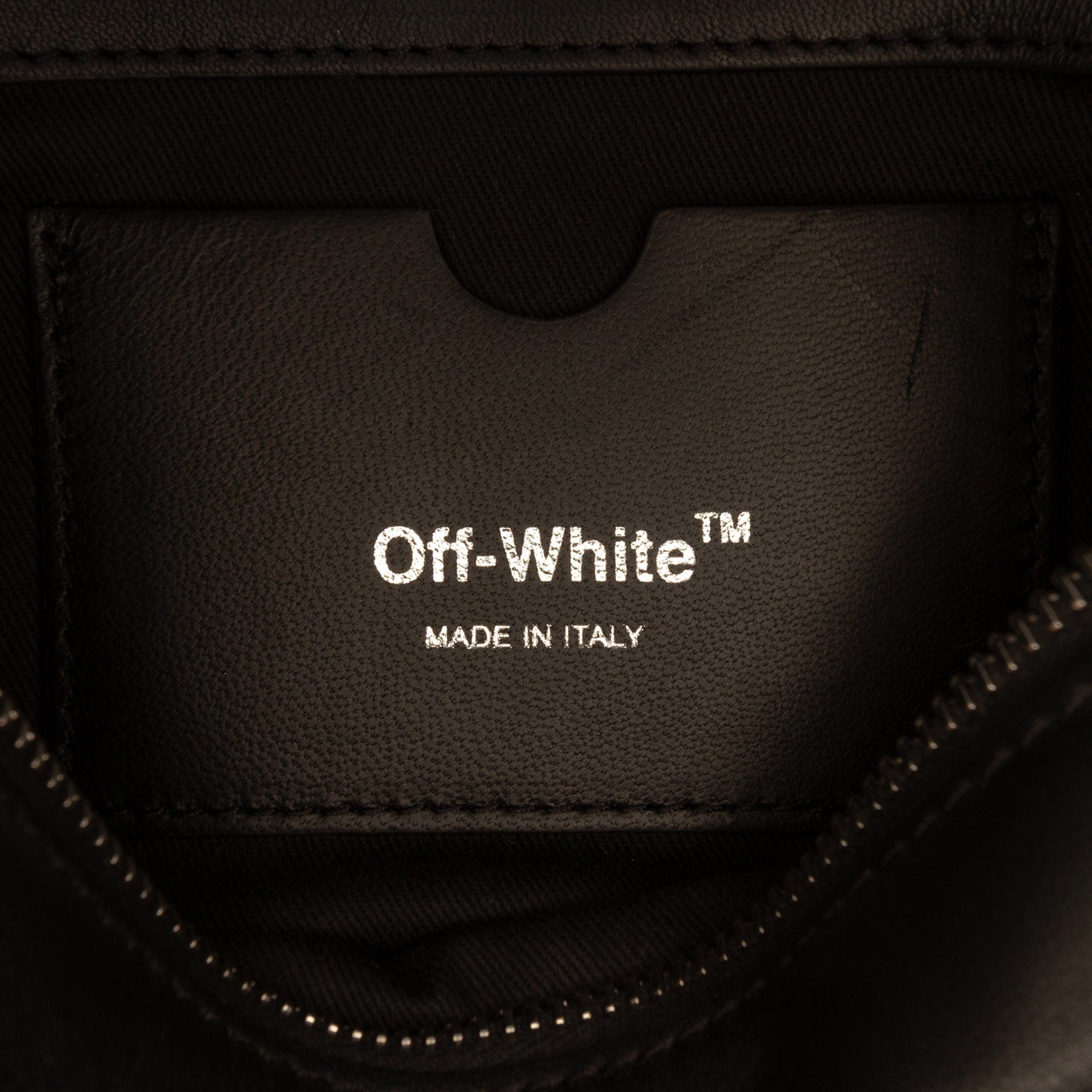 Off-White Leather Block Pouch Quote Clutch with Chain