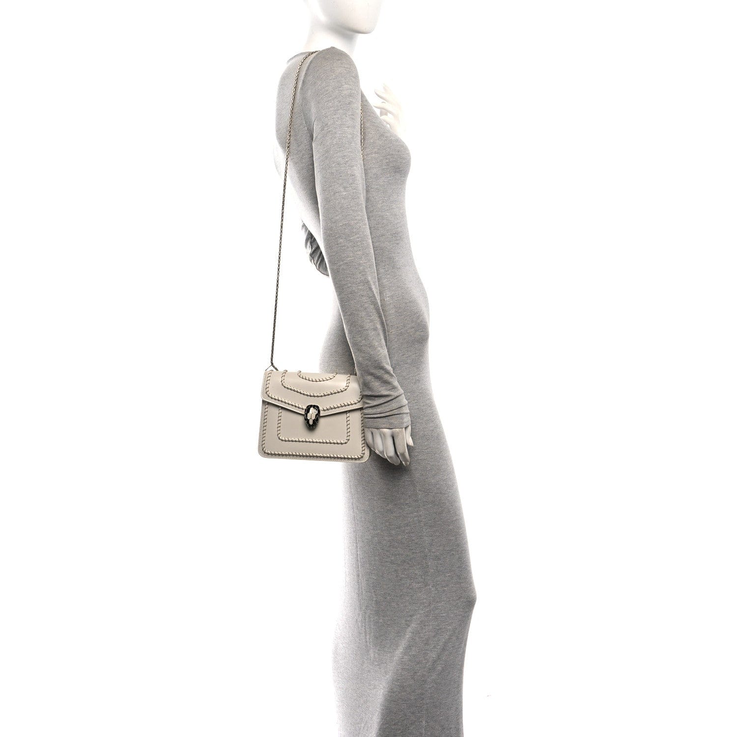 Bulgari Calfskin Woven Chain Serpenti Forever Crossbody Bag White