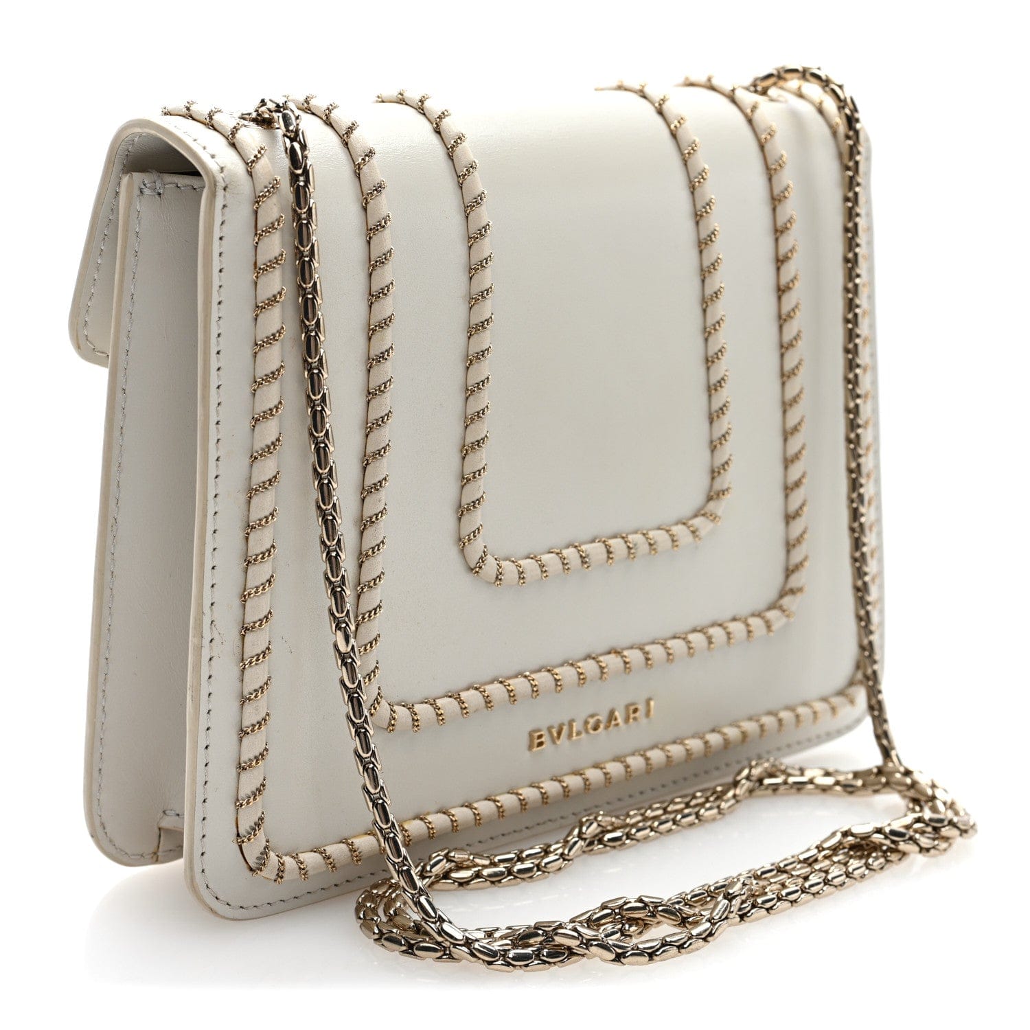 Bulgari Calfskin Woven Chain Serpenti Forever Crossbody Bag White