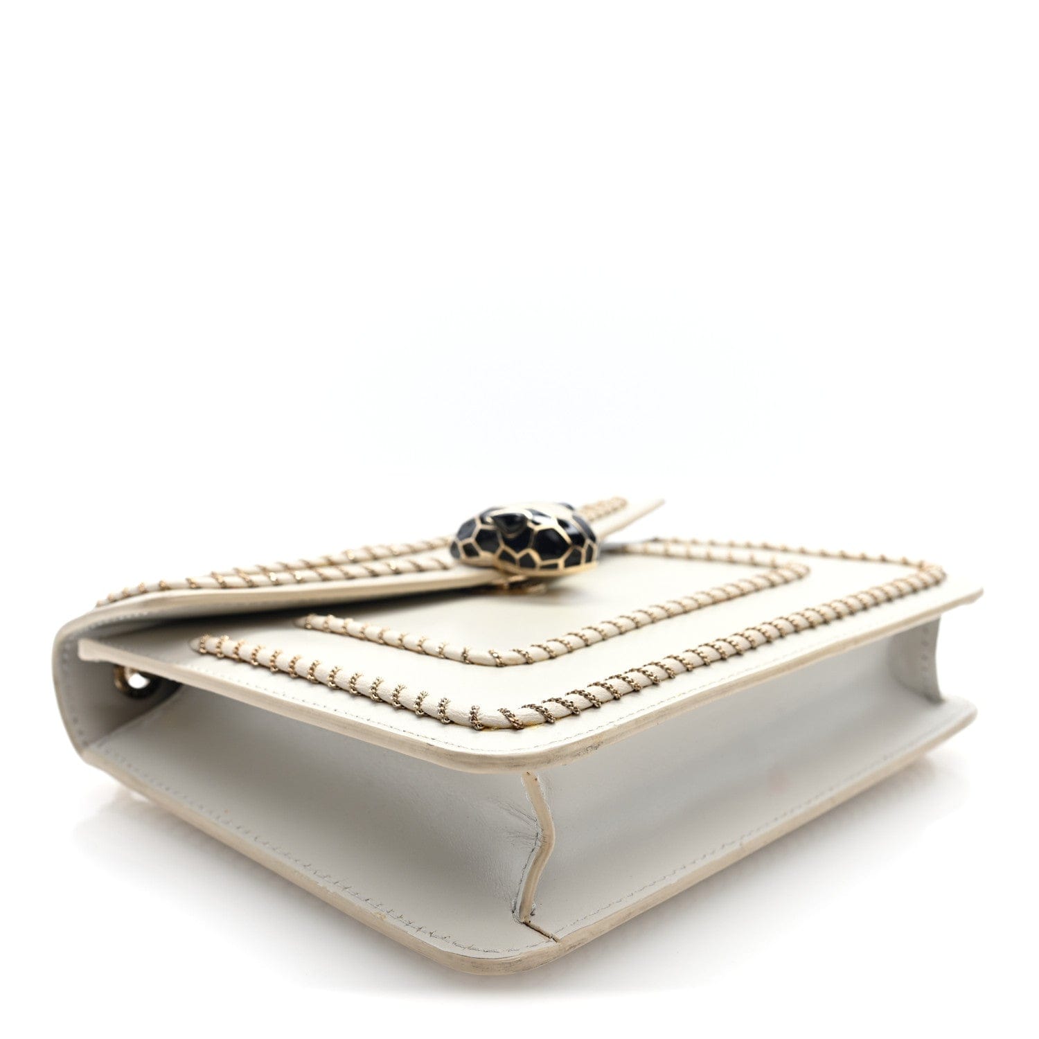 Bulgari Calfskin Woven Chain Serpenti Forever Crossbody Bag White