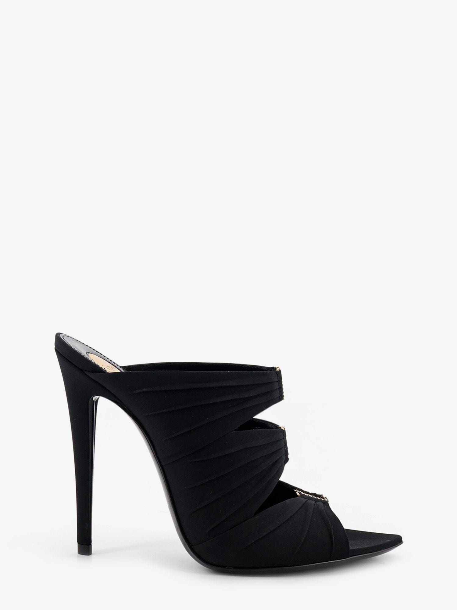 Saint Laurent Emilie satin sandals with rhinestone logo detail