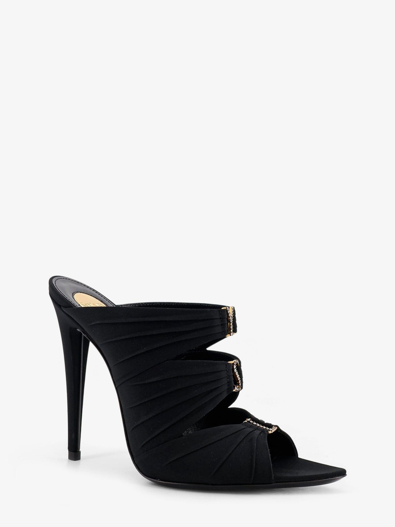 Saint Laurent Emilie satin sandals with rhinestone logo detail