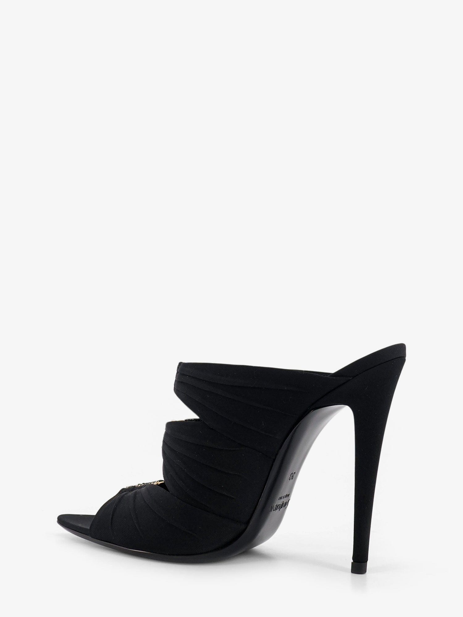 Saint Laurent Emilie satin sandals with rhinestone logo detail