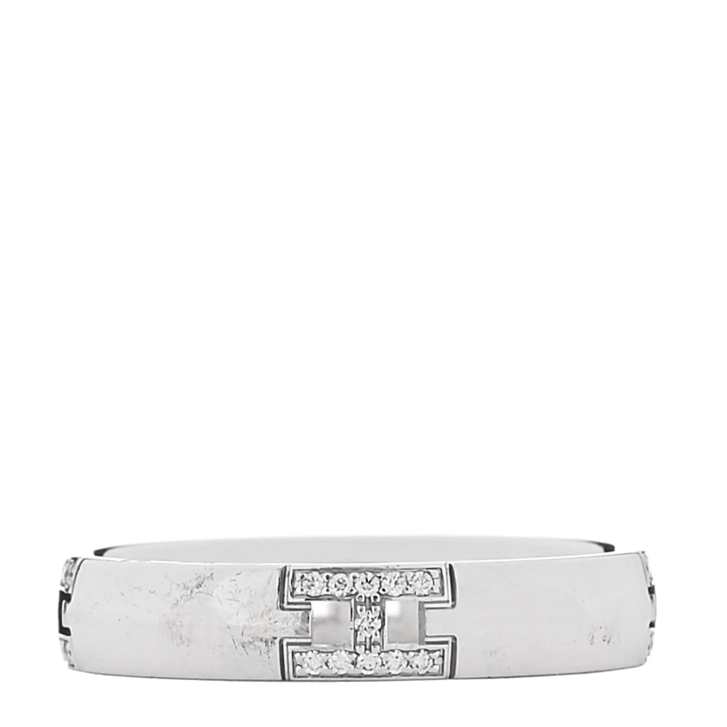 Hermes 18K White Gold Diamond Ever Herakles Wedding Band Ring 51 5.75