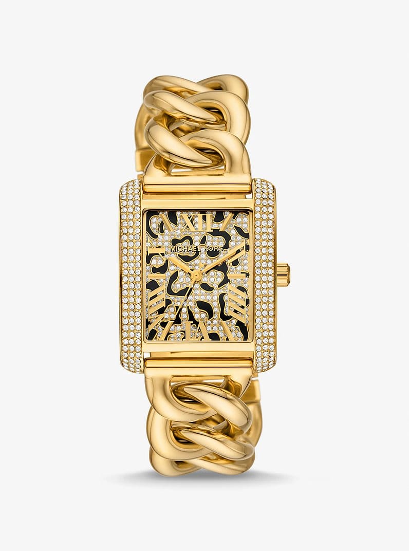 Michael Kors Montre miniature Emery Animal dorée à imprimé animalier, à pavé et à maillons gourmette