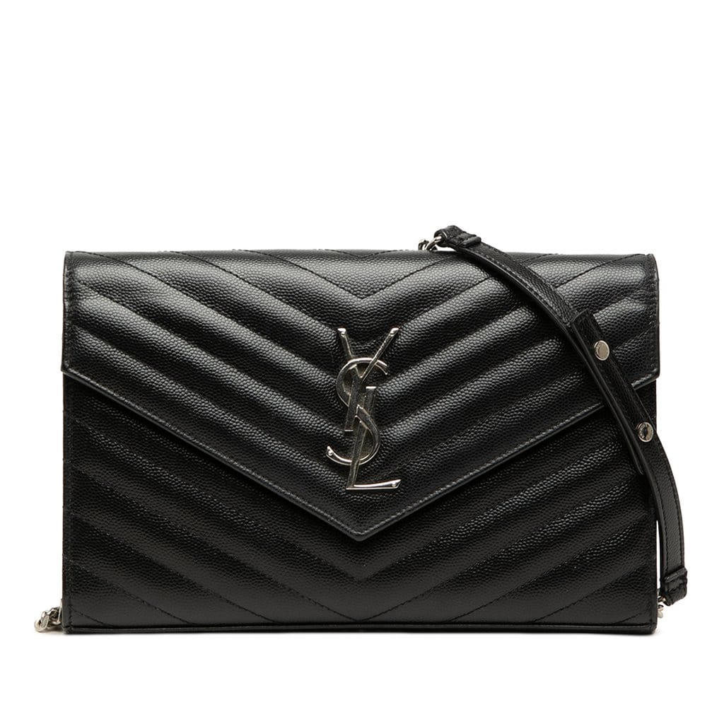 Saint Laurent Grain De Poudre Chevron Cassandre Envelope Chain Wallet